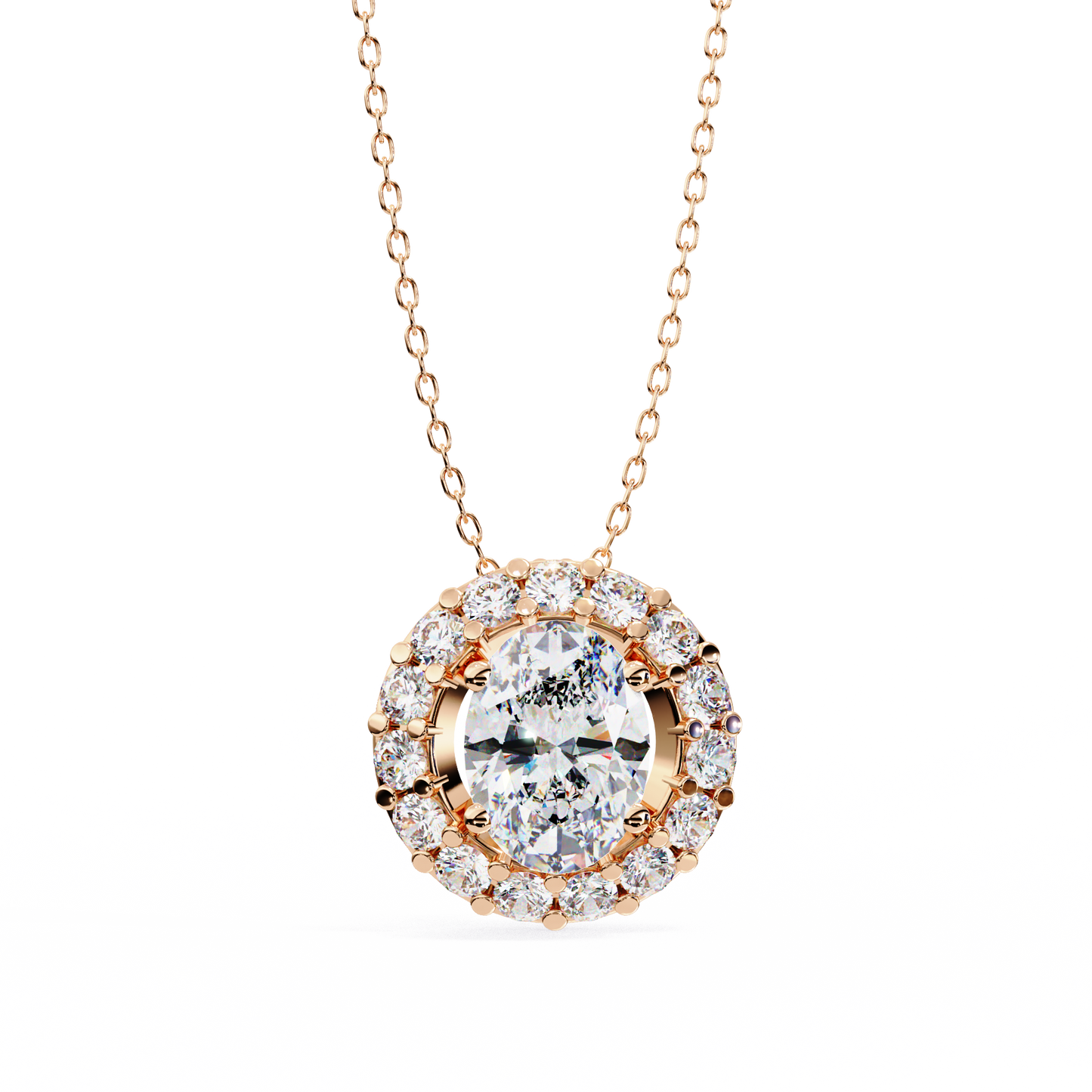 Oval Diamond Double Halo Pendant