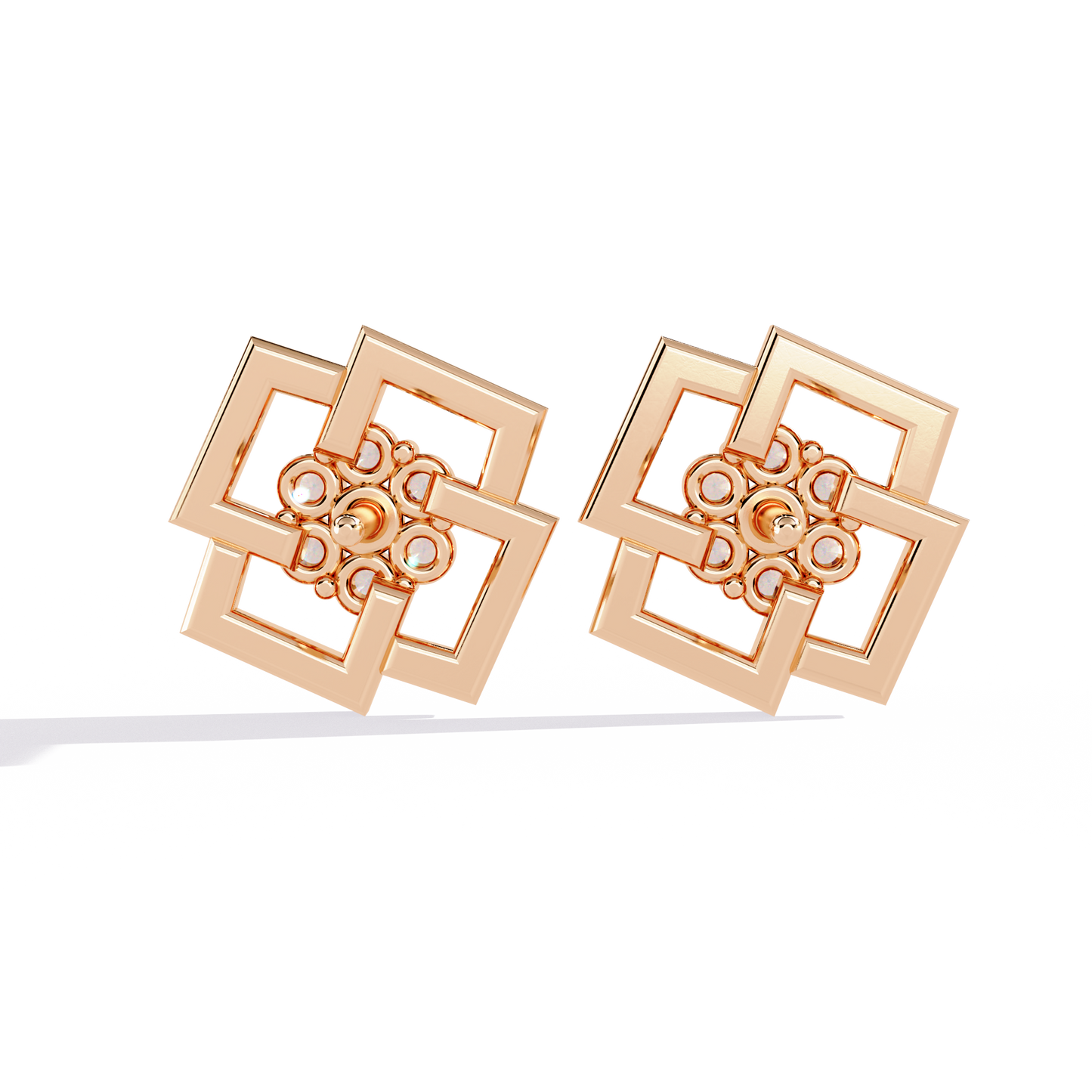 SQUARE PLATTED DIAMOND STUD EARRING