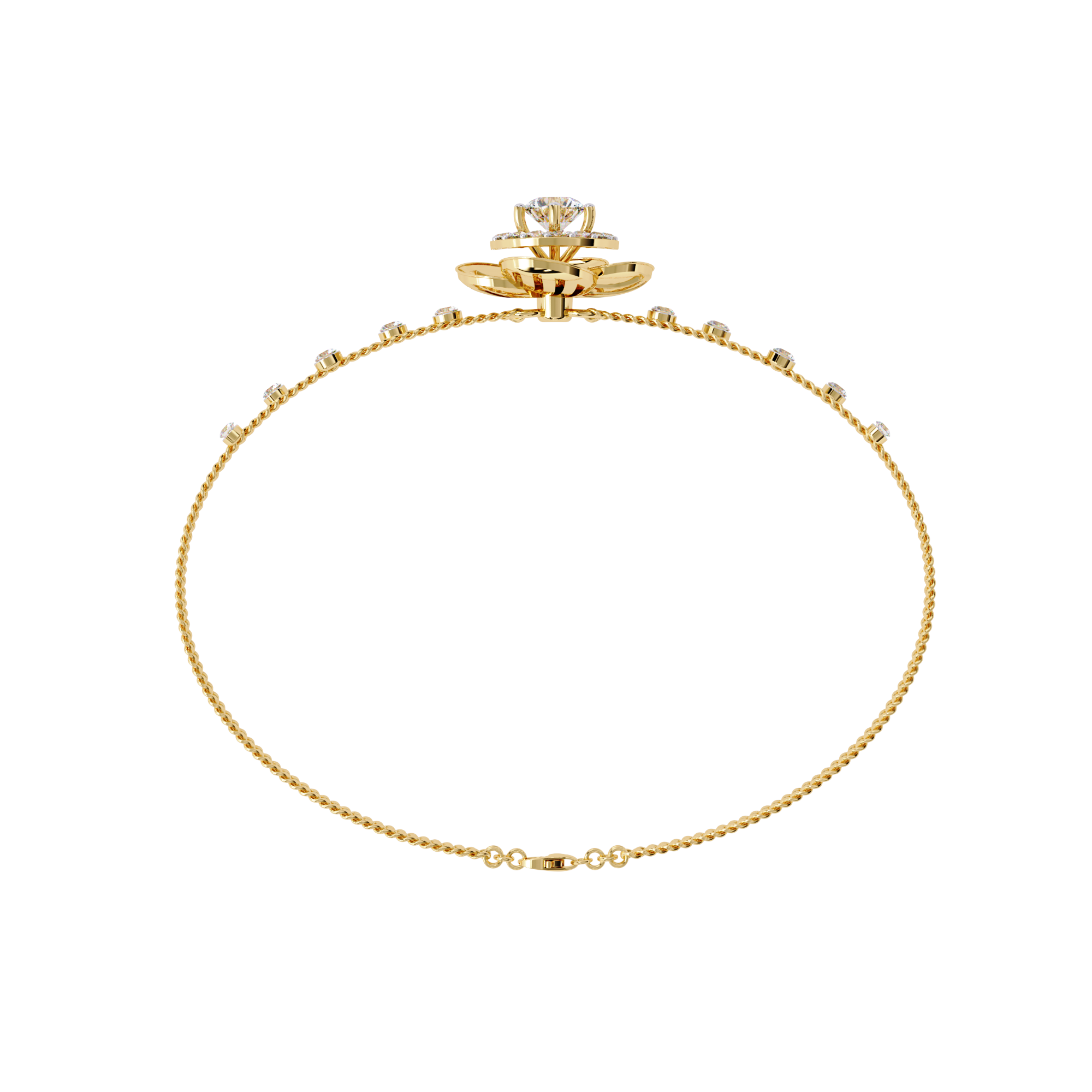 Buy Lab Grown Diamond Flower Double Chain Bracelet