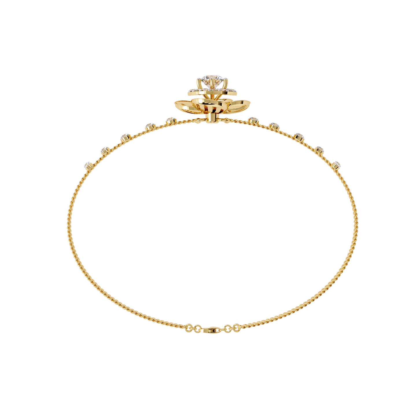 Buy Lab Grown Diamond Flower Double Chain Bracelet