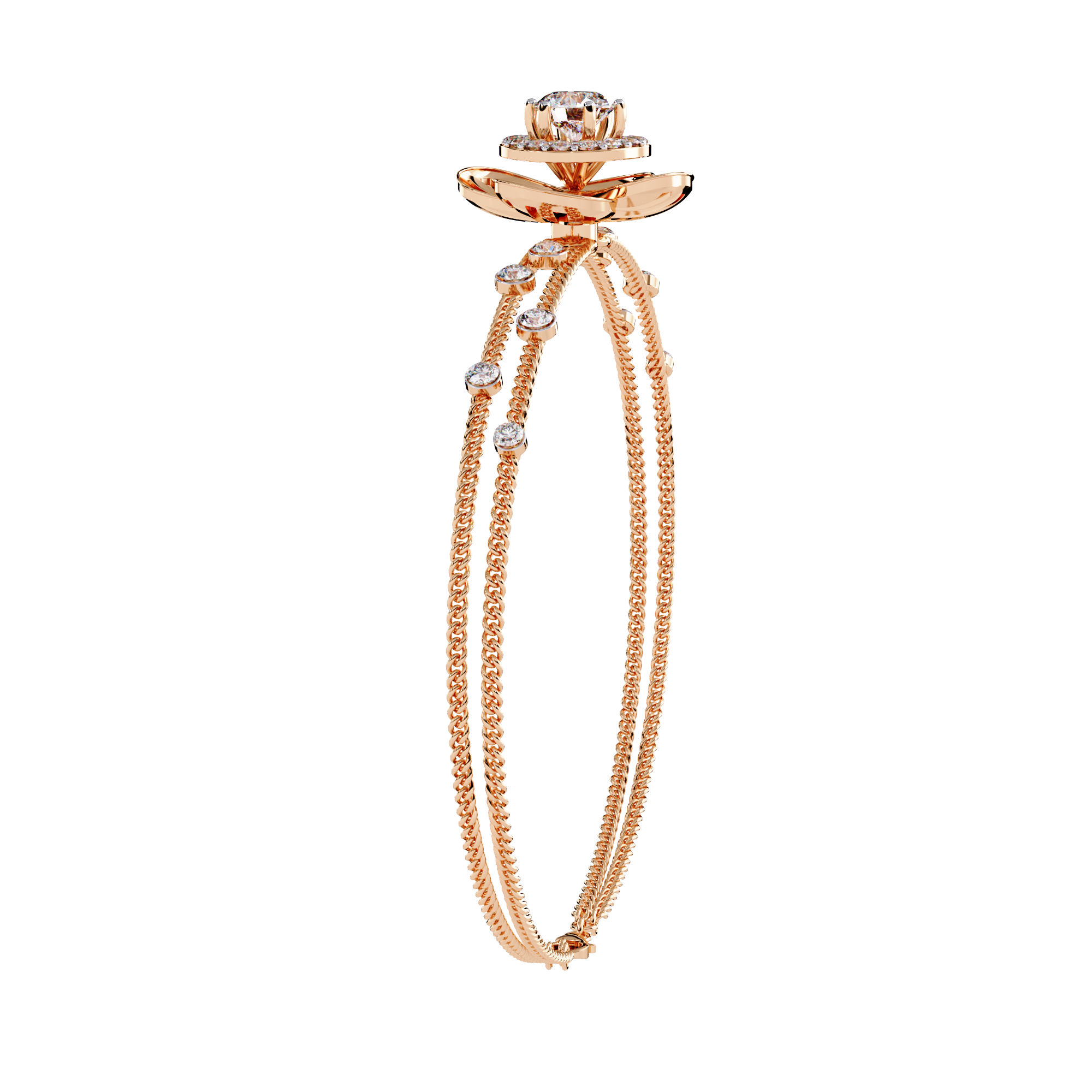 Buy Lab Grown Diamond Flower Double Chain Bracelet