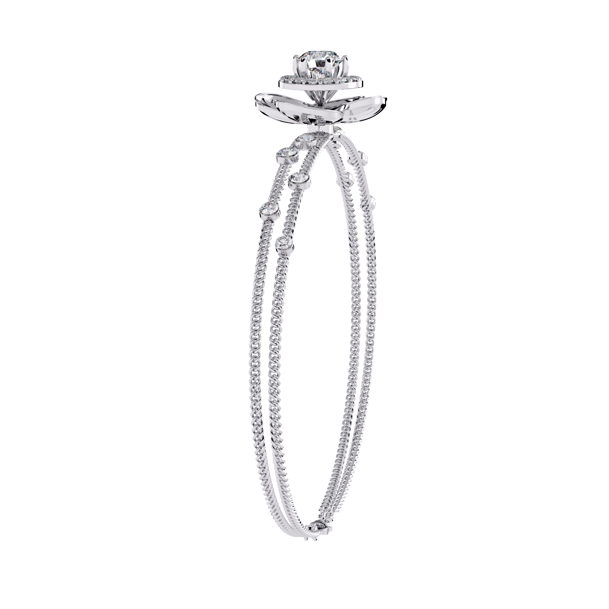 Buy Lab Grown Diamond Flower Double Chain Bracelet
