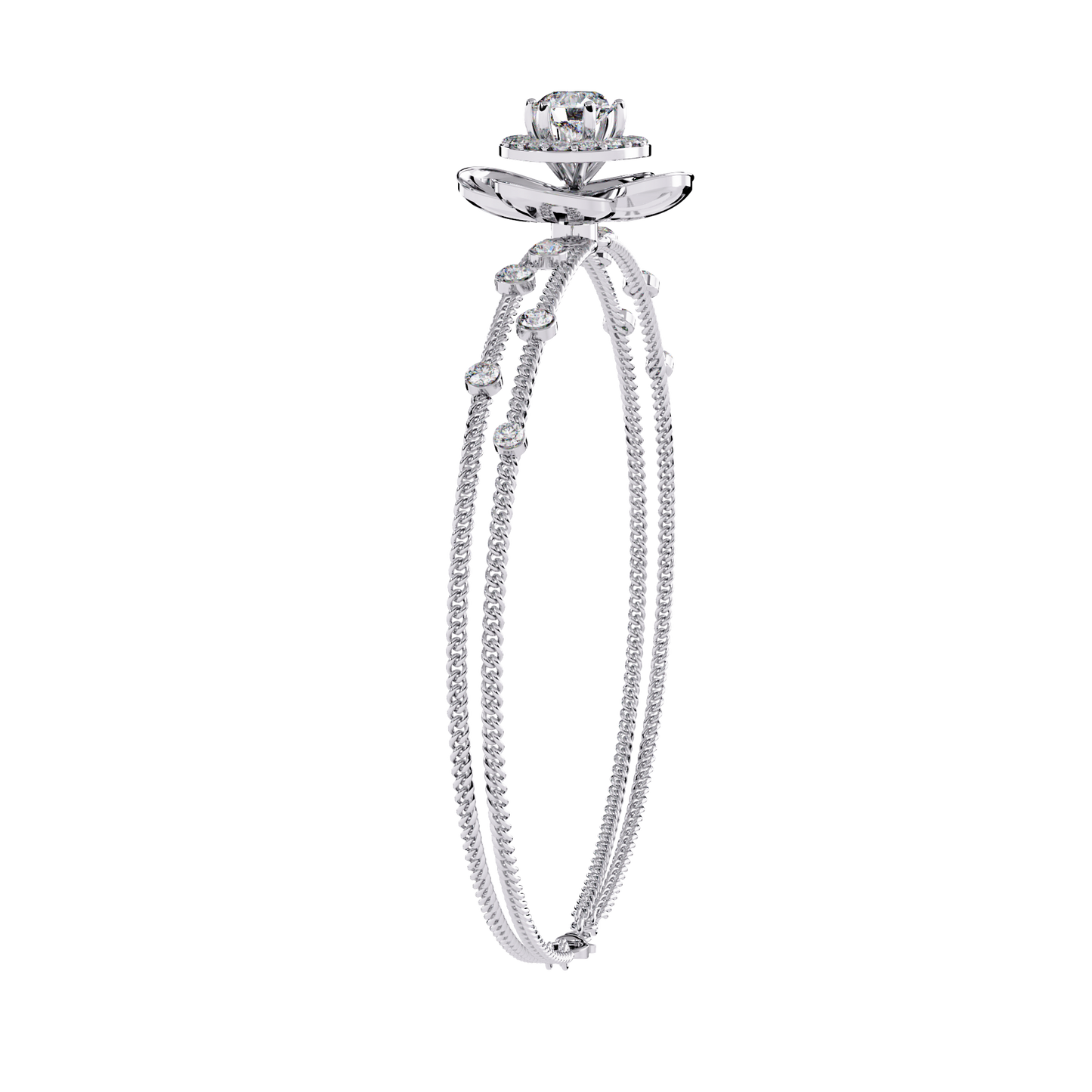 Buy Lab Grown Diamond Flower Double Chain Bracelet