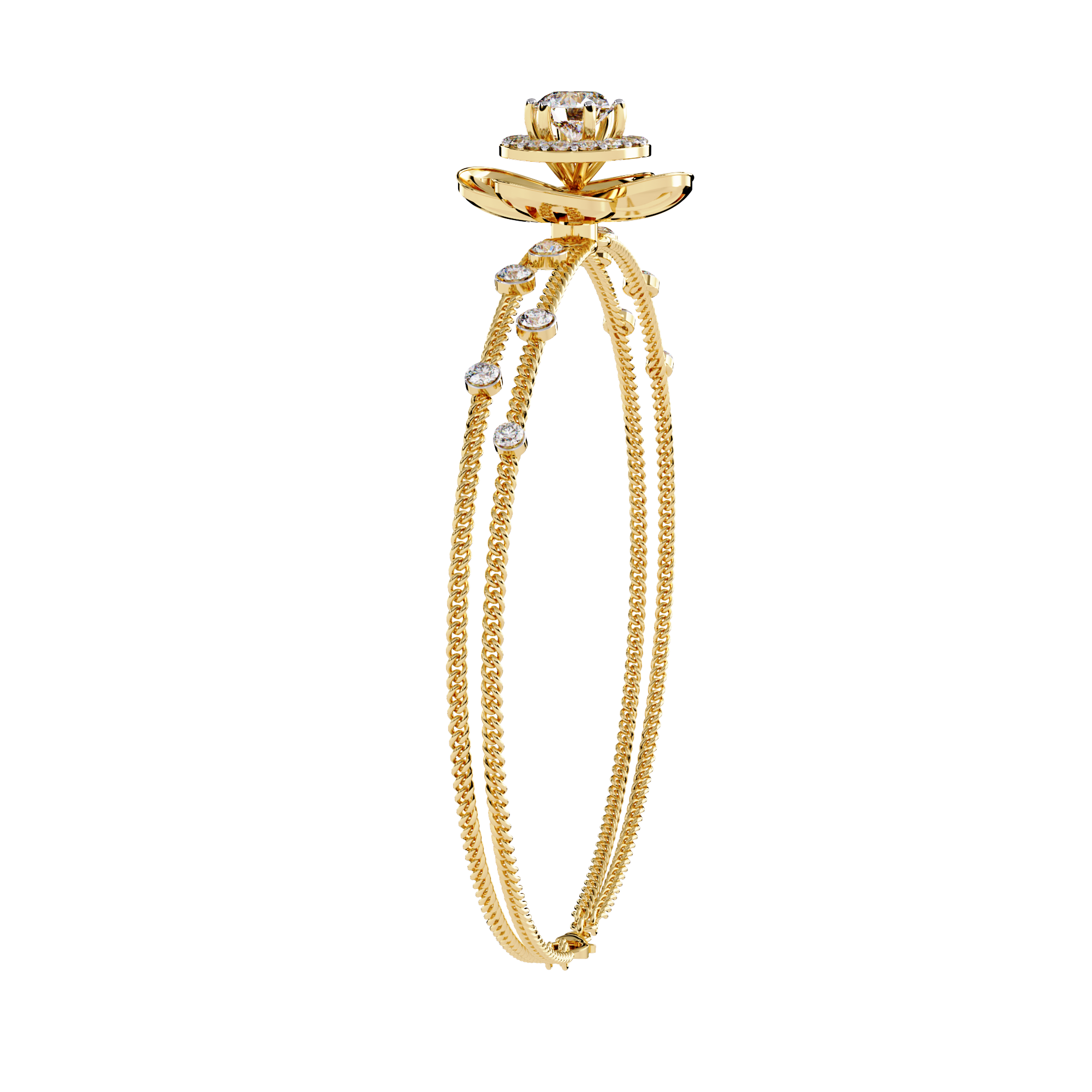 Buy Lab Grown Diamond Flower Double Chain Bracelet