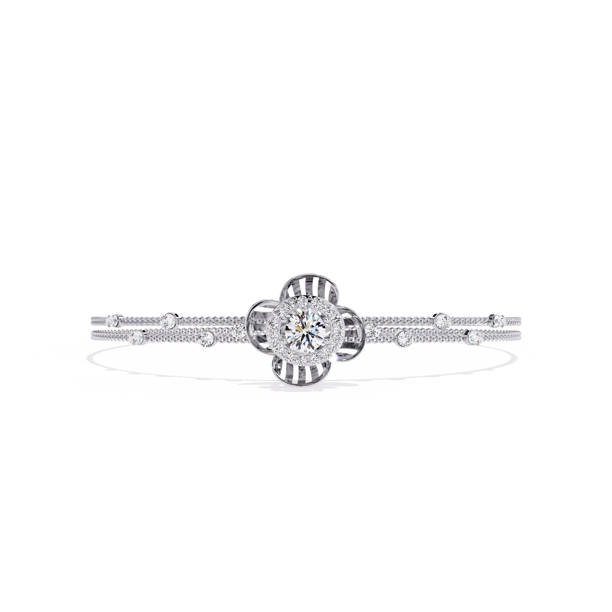 Buy Lab Grown Diamond Flower Double Chain Bracelet