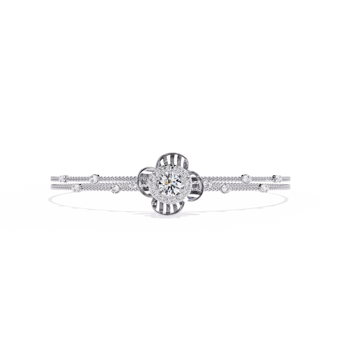 Buy Lab Grown Diamond Flower Double Chain Bracelet