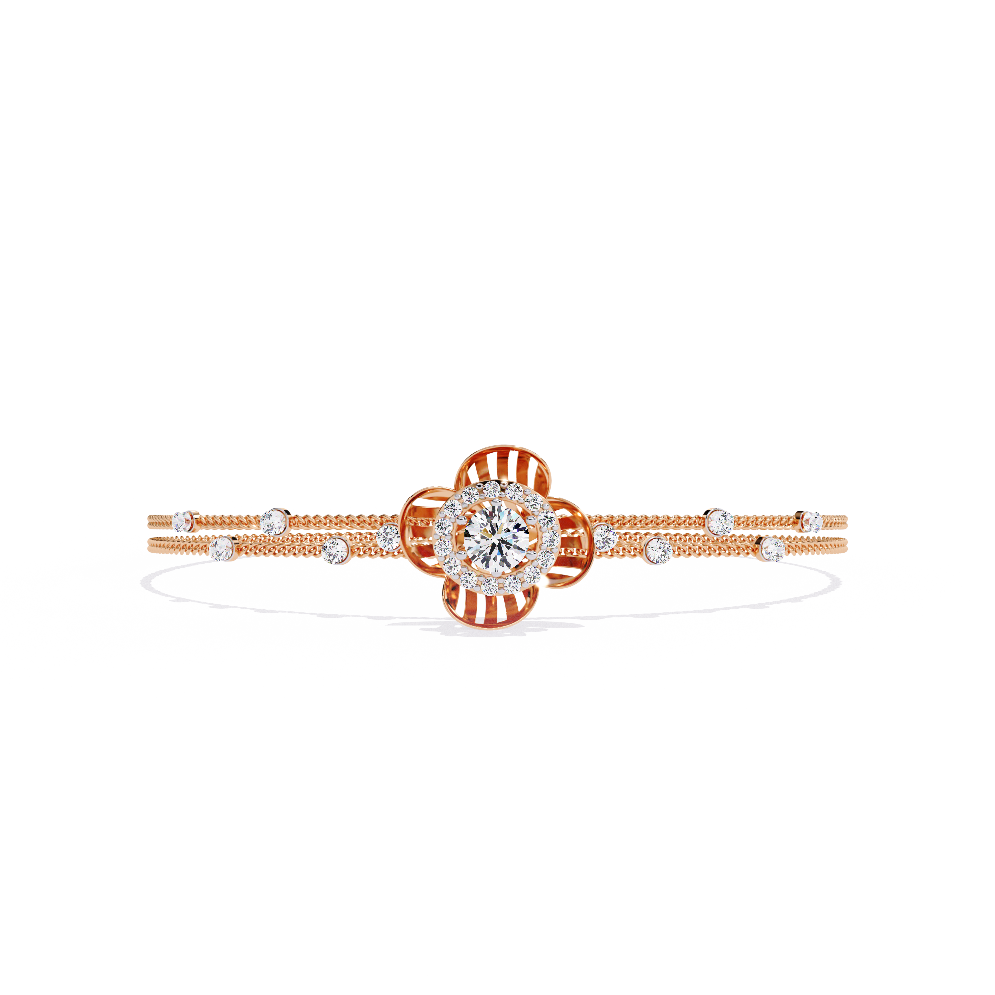Buy Lab Grown Diamond Flower Double Chain Bracelet