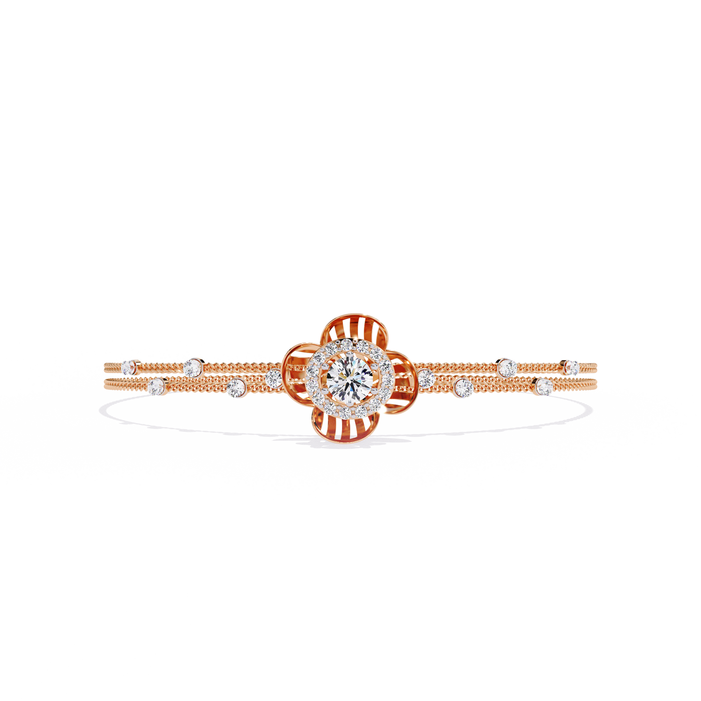 Buy Lab Grown Diamond Flower Double Chain Bracelet