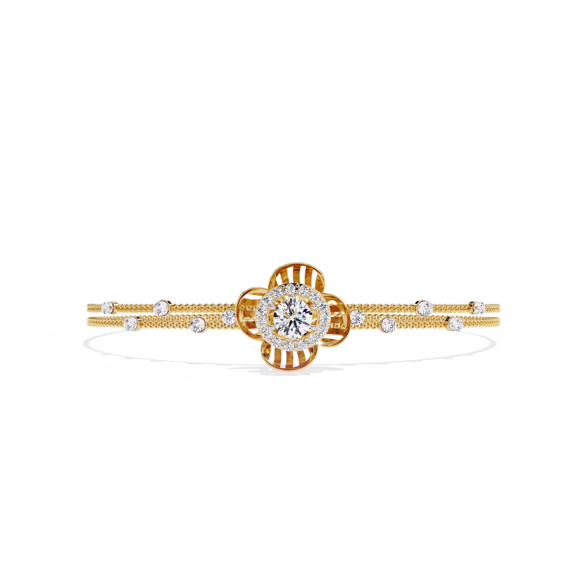 Buy Lab Grown Diamond Flower Double Chain Bracelet