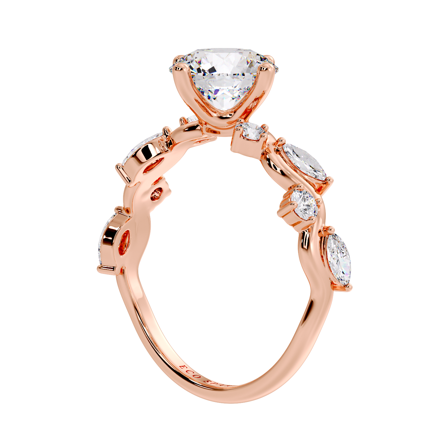 Zig Zag Shank Ring With Round Solitaire