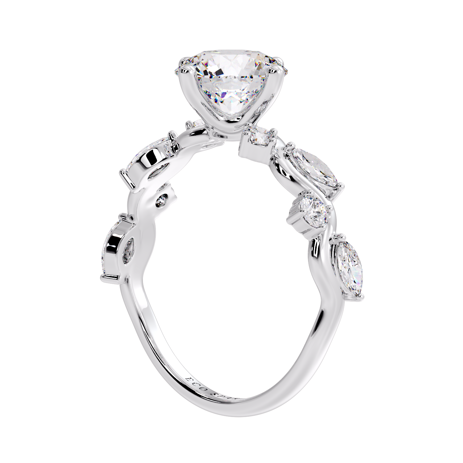 Zig Zag Shank Ring With Round Solitaire