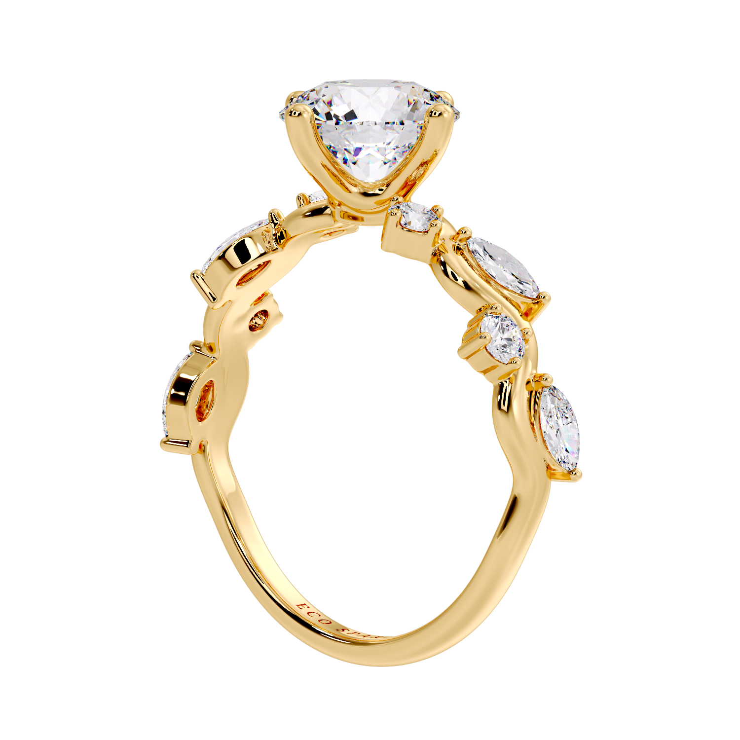 Zig Zag Shank Ring With Round Solitaire