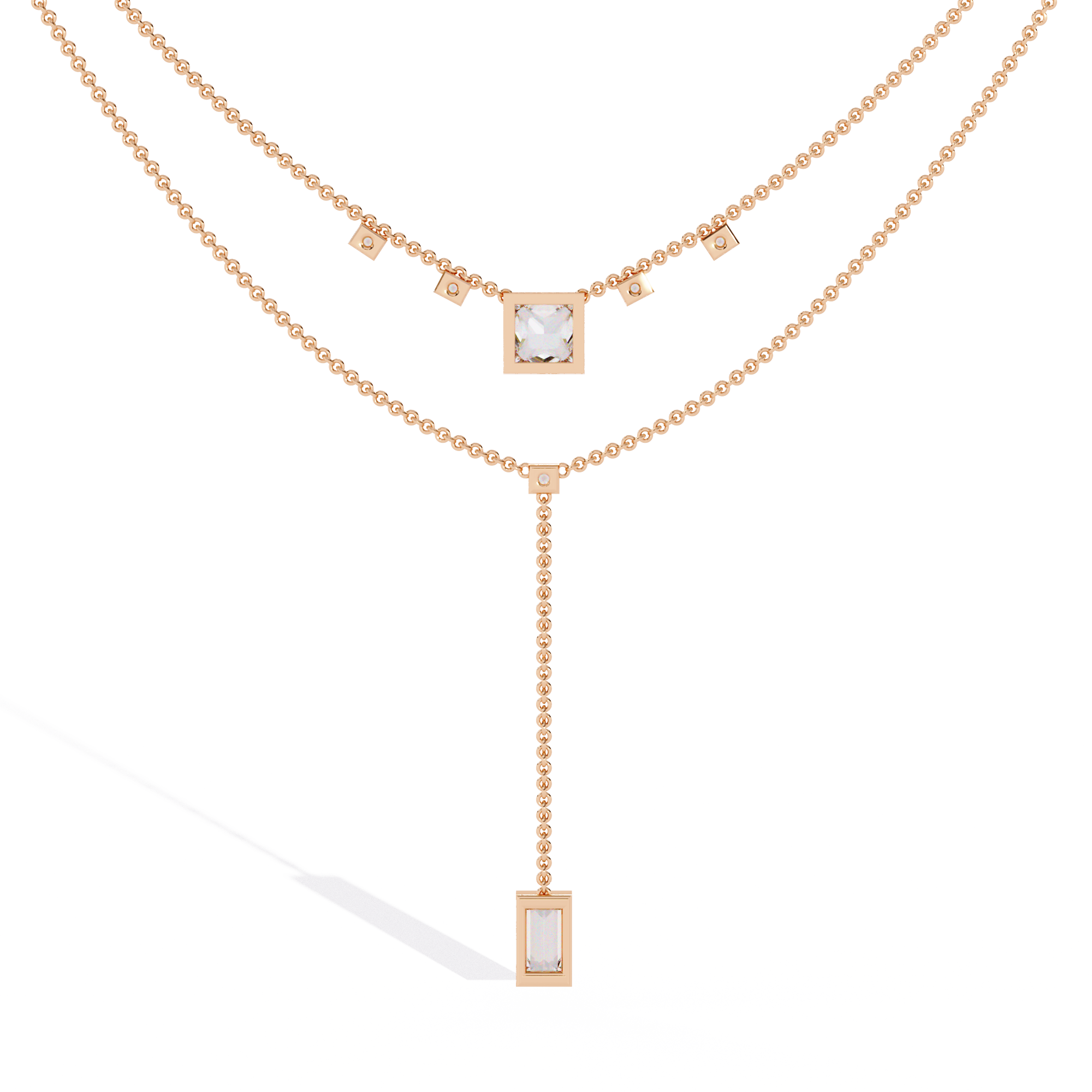 Drop Baguette Two line Necklace