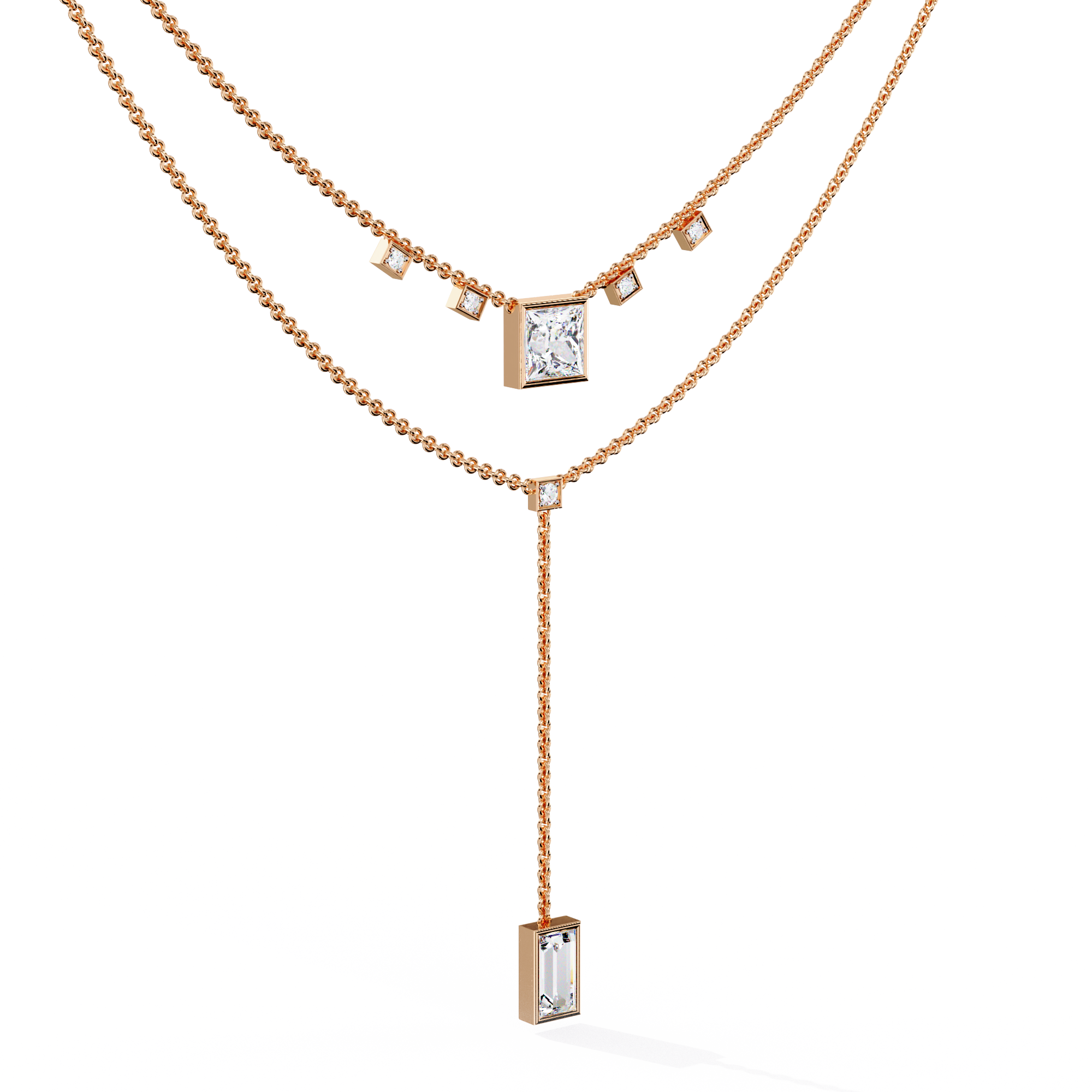 Drop Baguette Two line Necklace