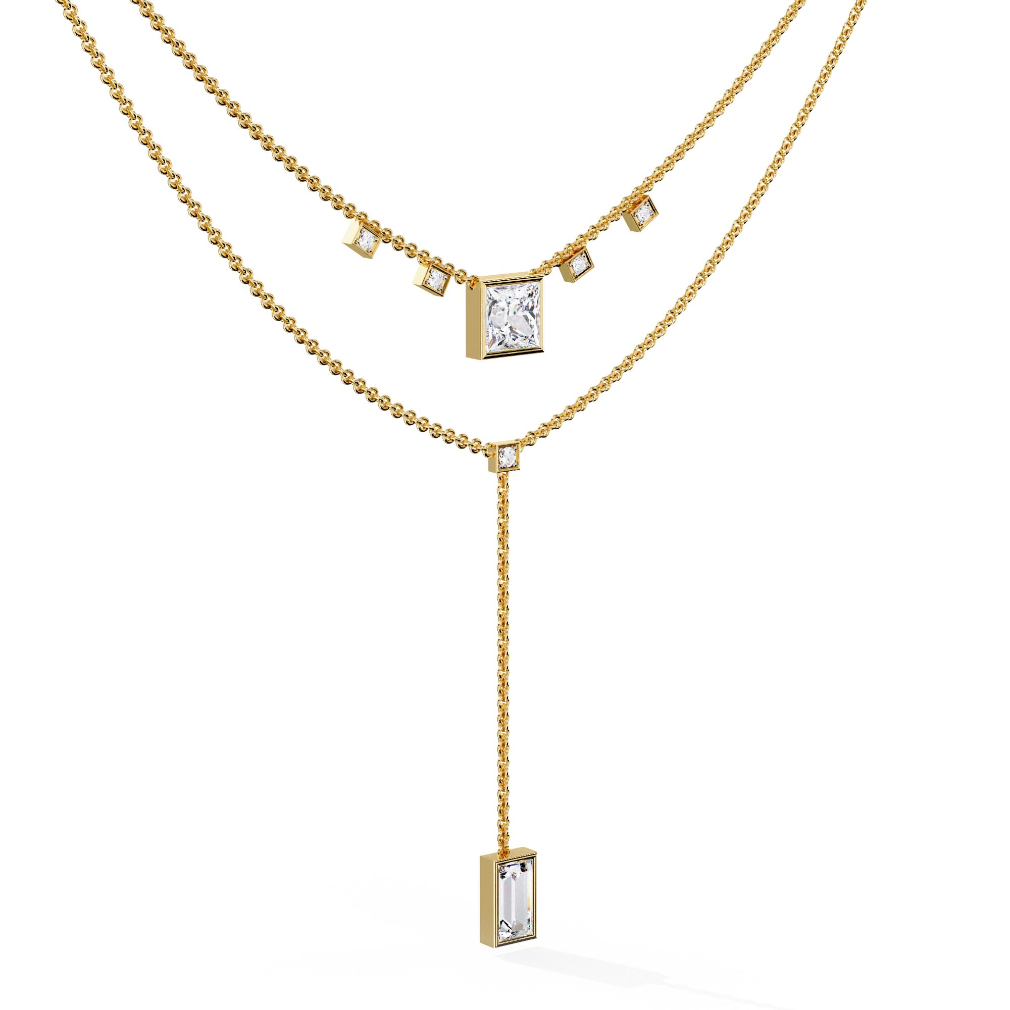 Drop Baguette Two line Necklace