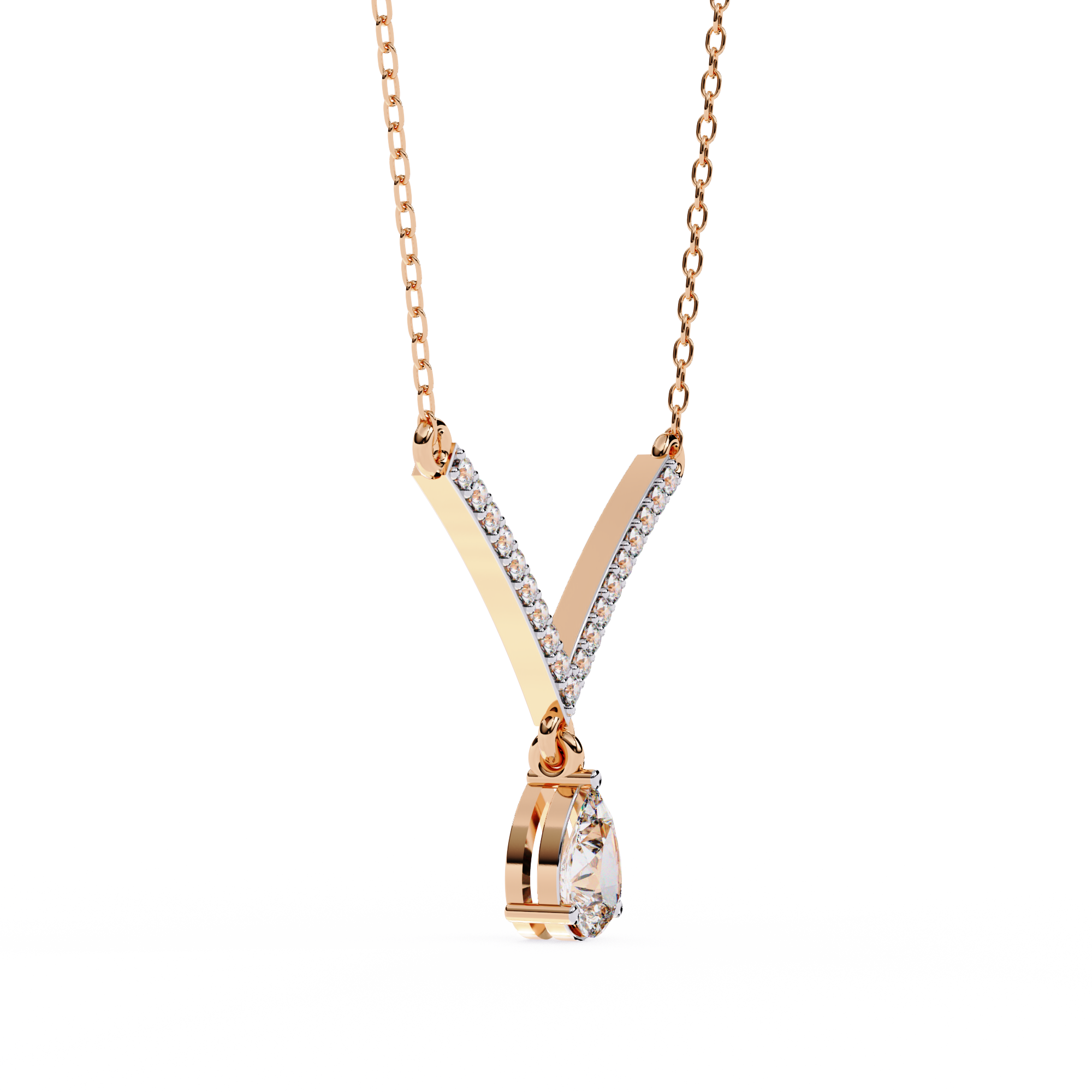 V Drop Pear Diamond Necklace