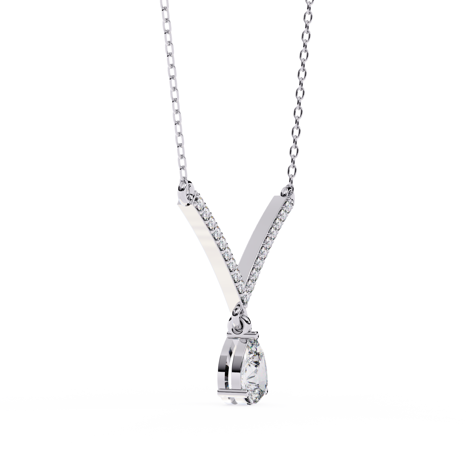 V Drop Pear Diamond Necklace