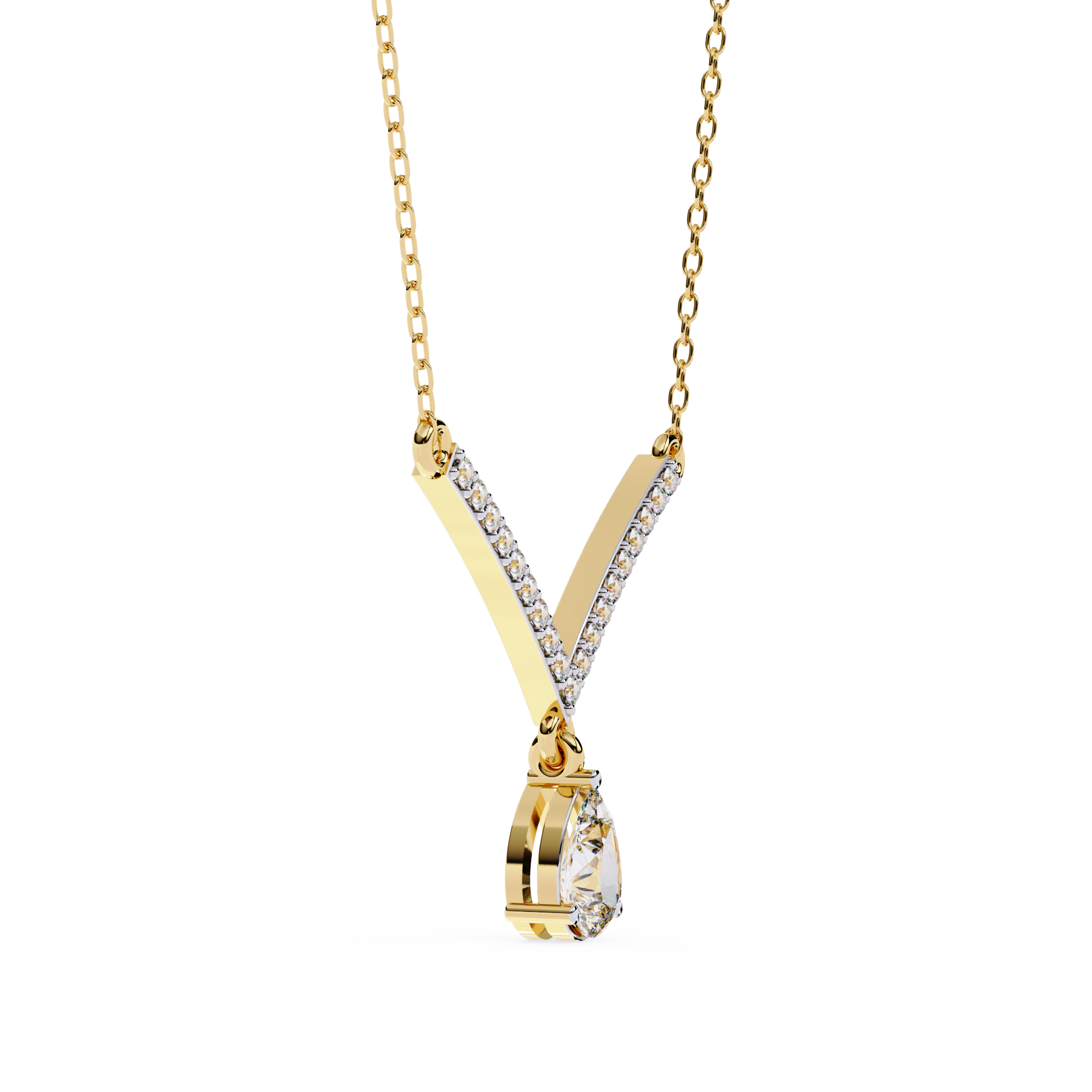 V Drop Pear Diamond Necklace