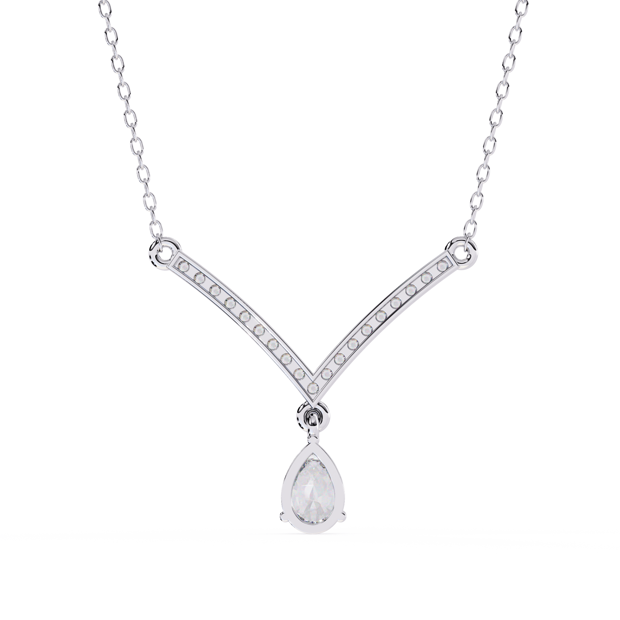 V Drop Pear Diamond Necklace
