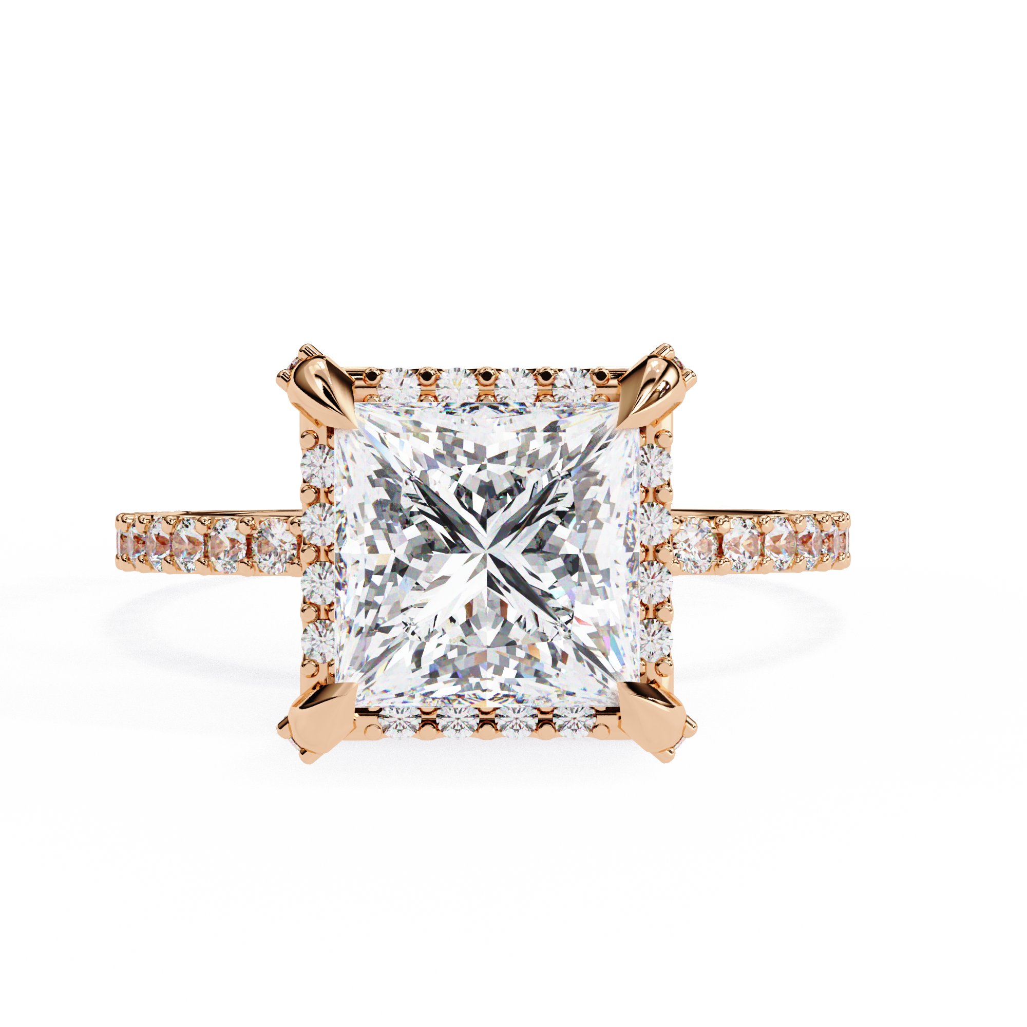 Princess Cut Lab Grown Diamond Halo Engagement Ring/half Eternity Hidden Halo