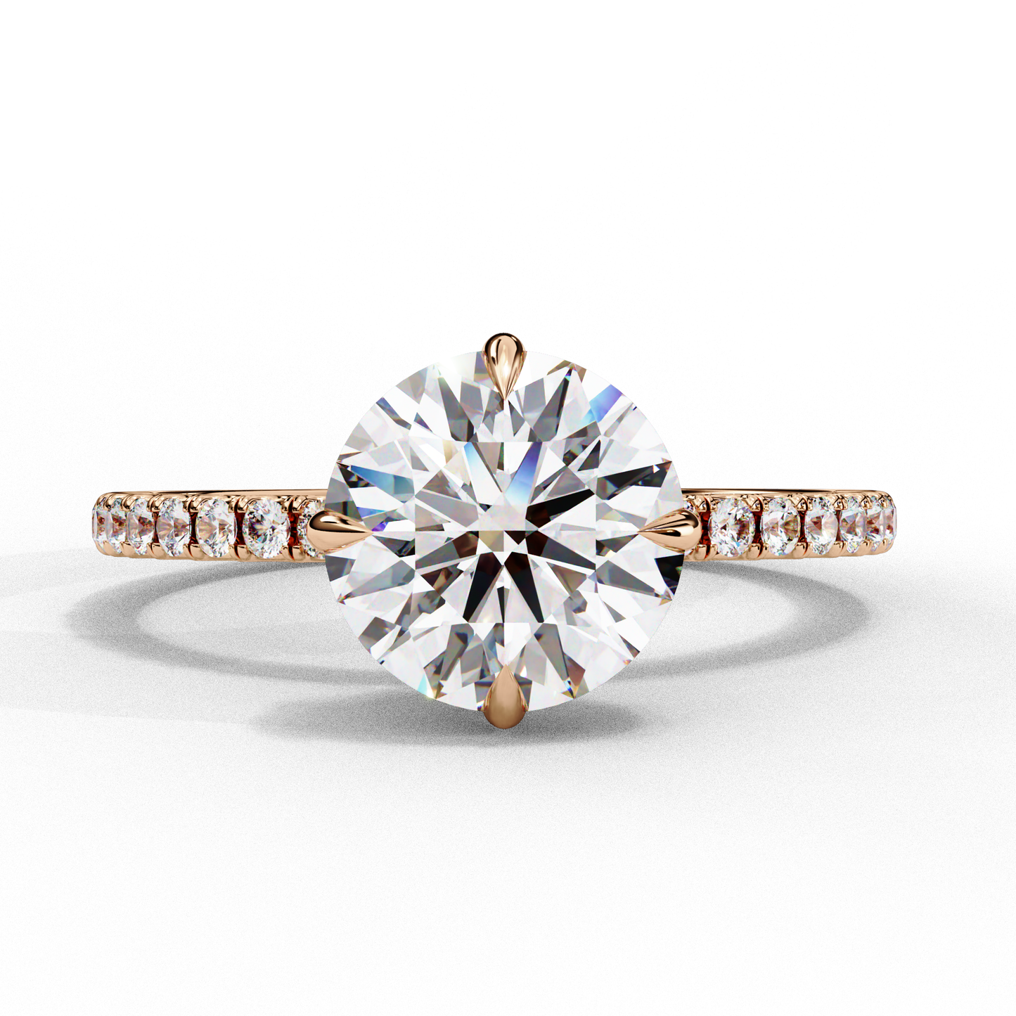 Women's Round Solitaire Diamond Ring With pave & under halo