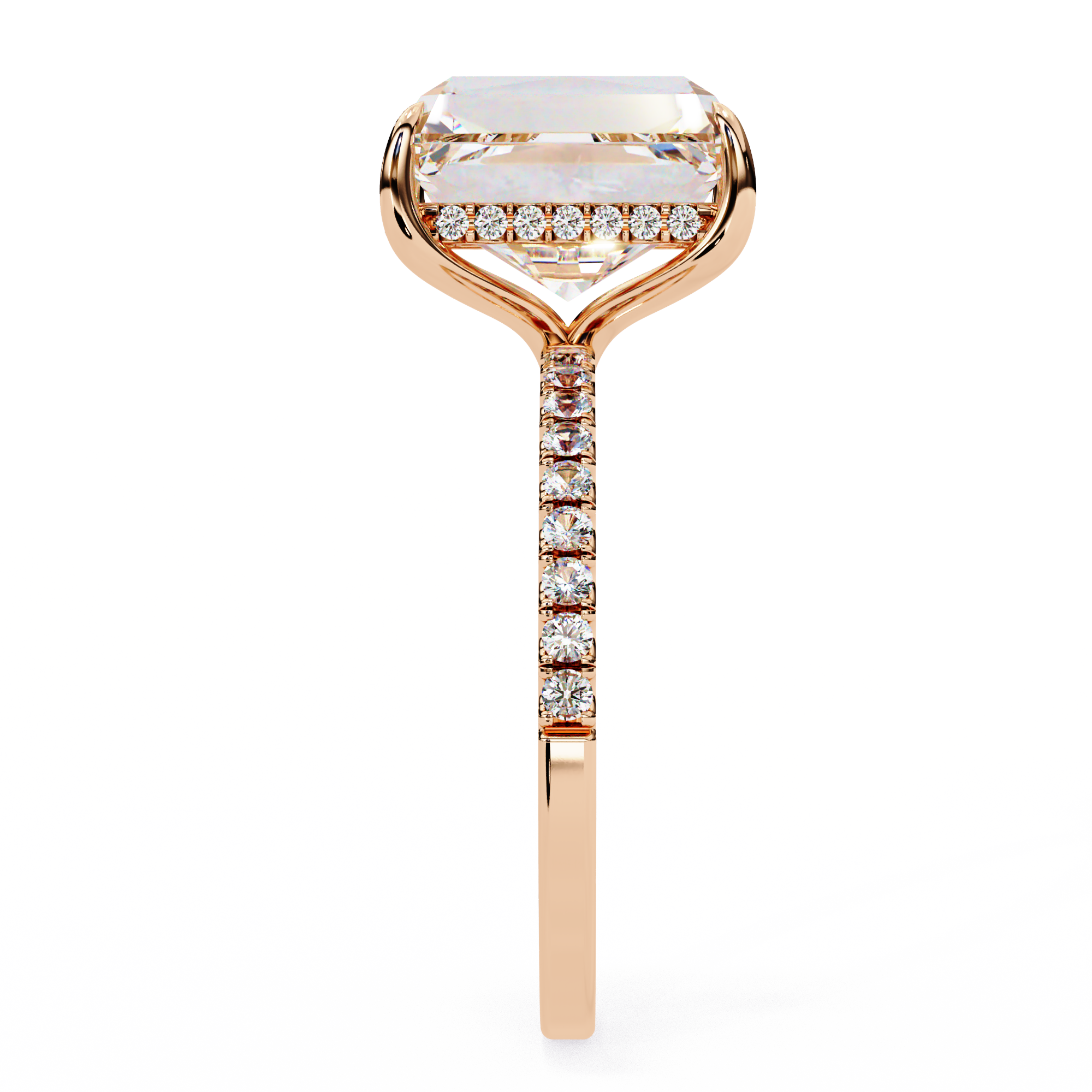 Emerald-Cut Diamond Ring with Hidden Halo and Side Diamonds