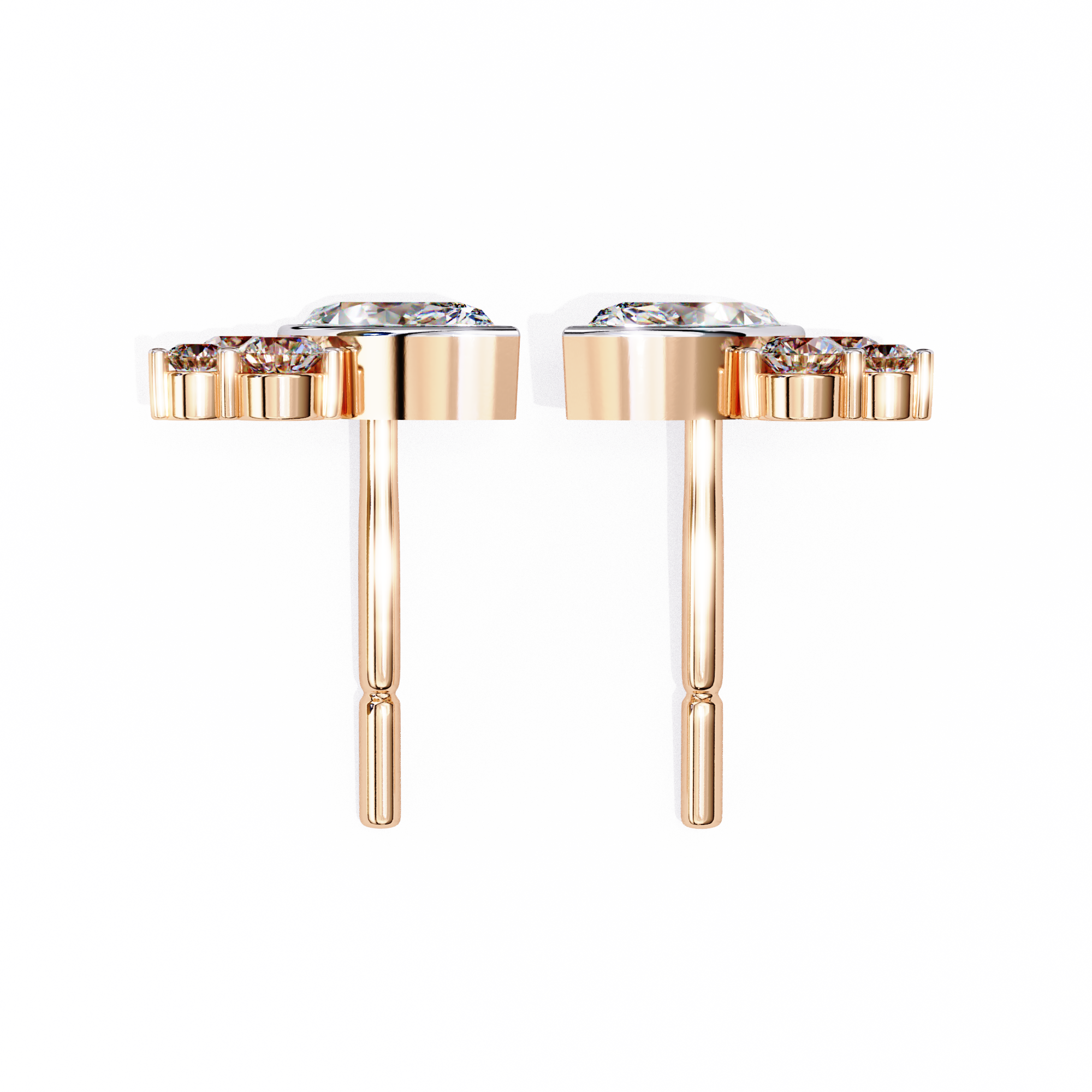 Marquise Bezel and Round Stud Earrings