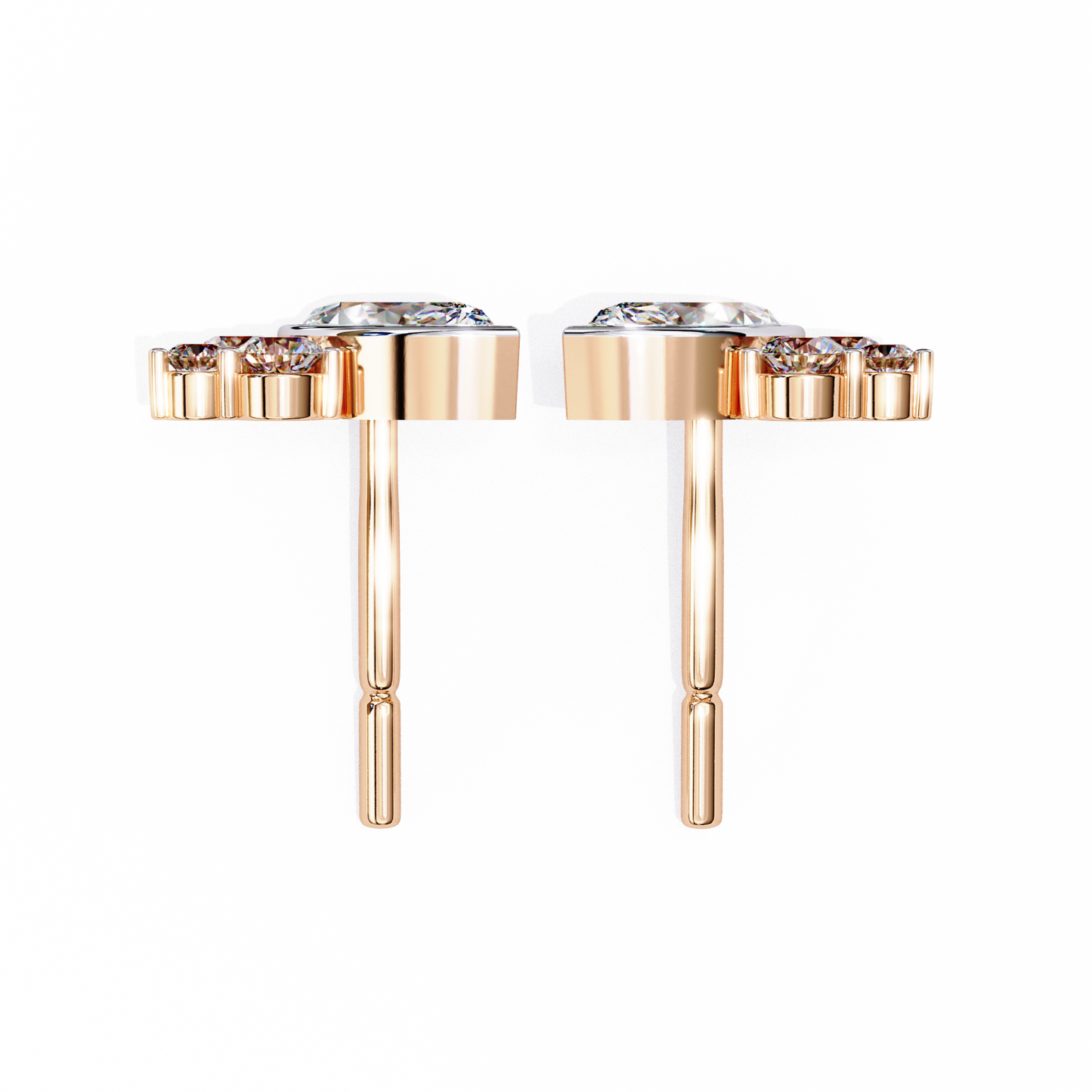 Marquise Bezel and Round Stud Earrings