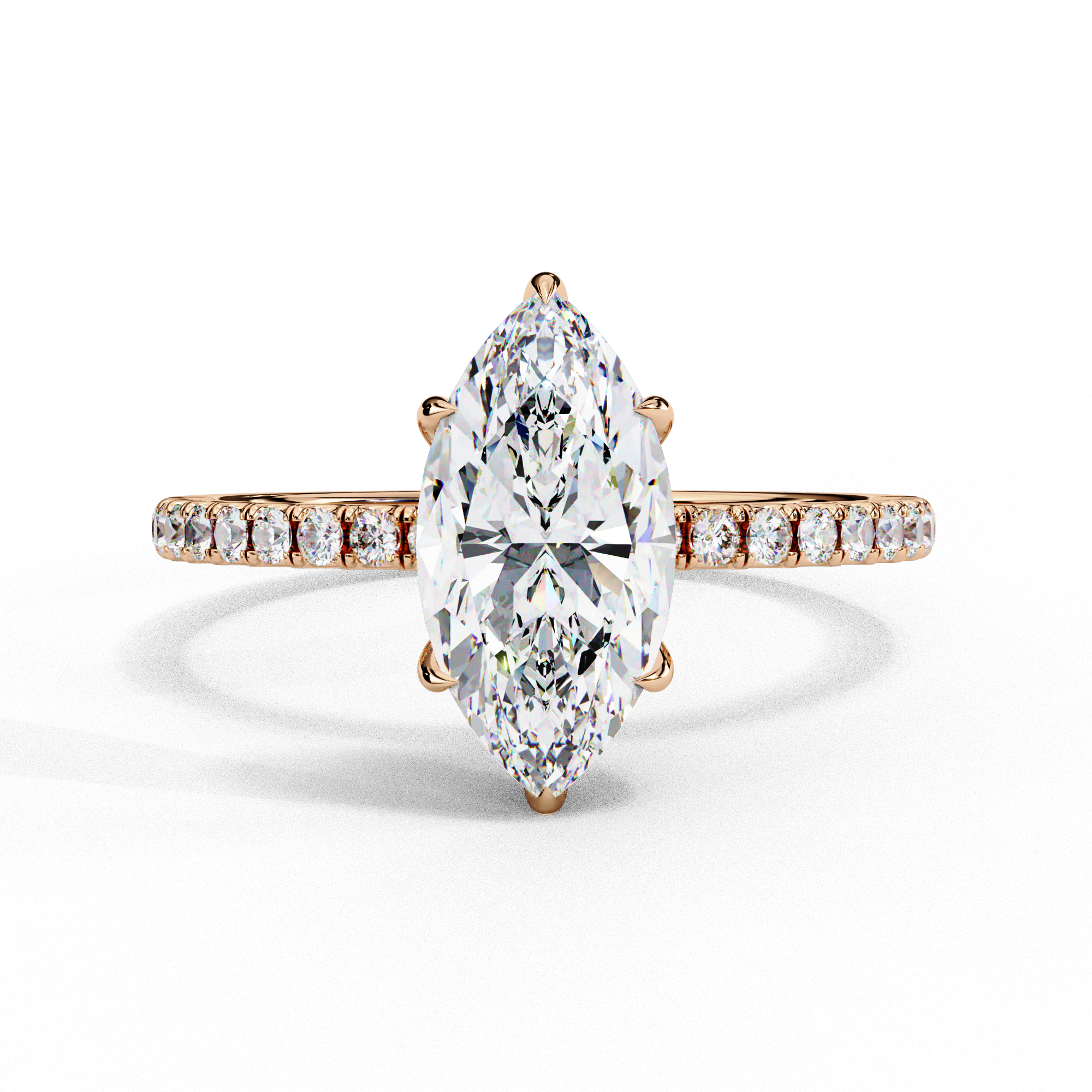 Marquise Diamond Ring with Hidden Halo & Pave Shank
