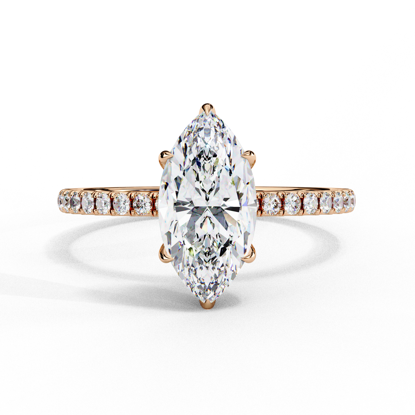 Marquise Diamond Ring with Hidden Halo & Pave Shank