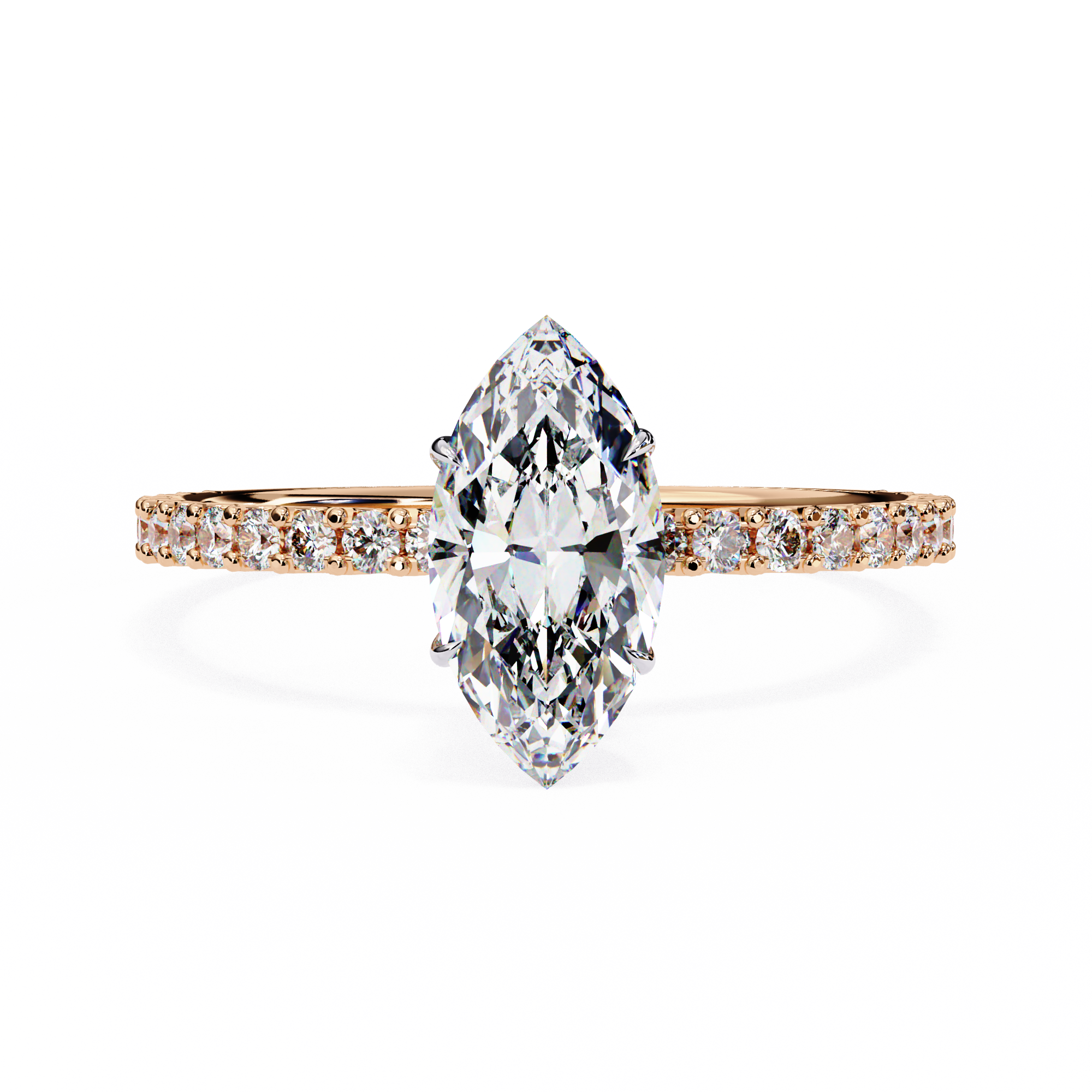 Women's Marquise Solitaire Diamond Ring With pave & under halo
