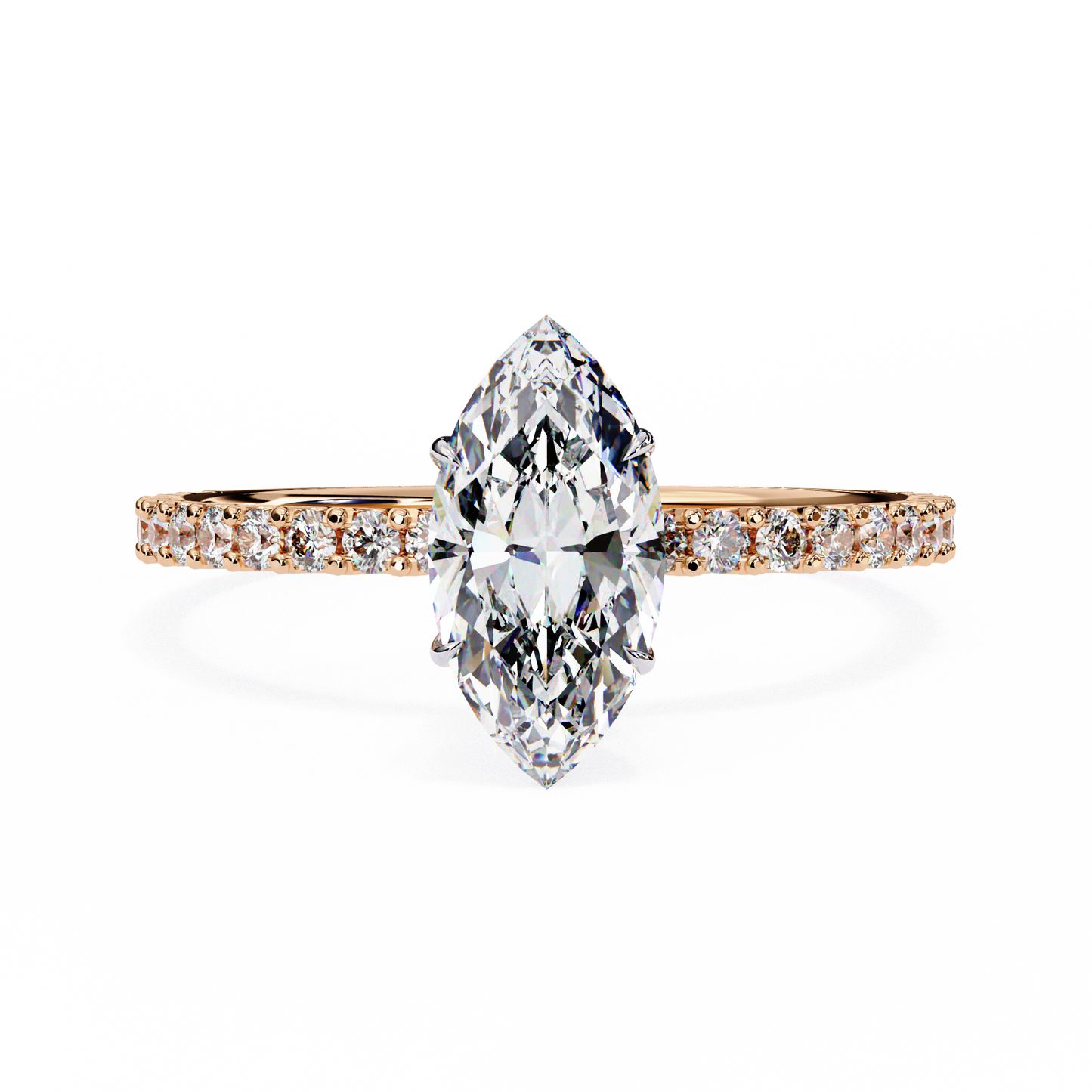Women's Marquise Solitaire Diamond Ring With pave & under halo
