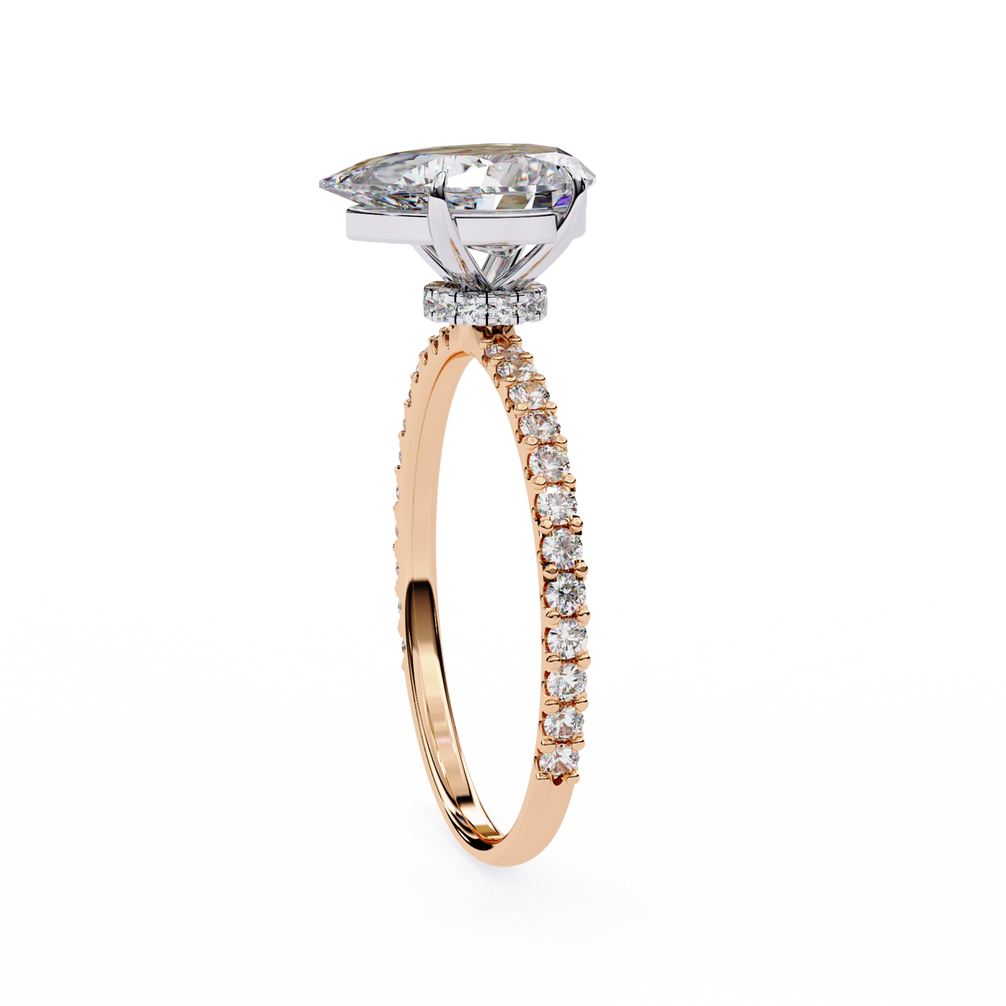 Women's Pear Solitaire Diamond Ring With pave & under halo