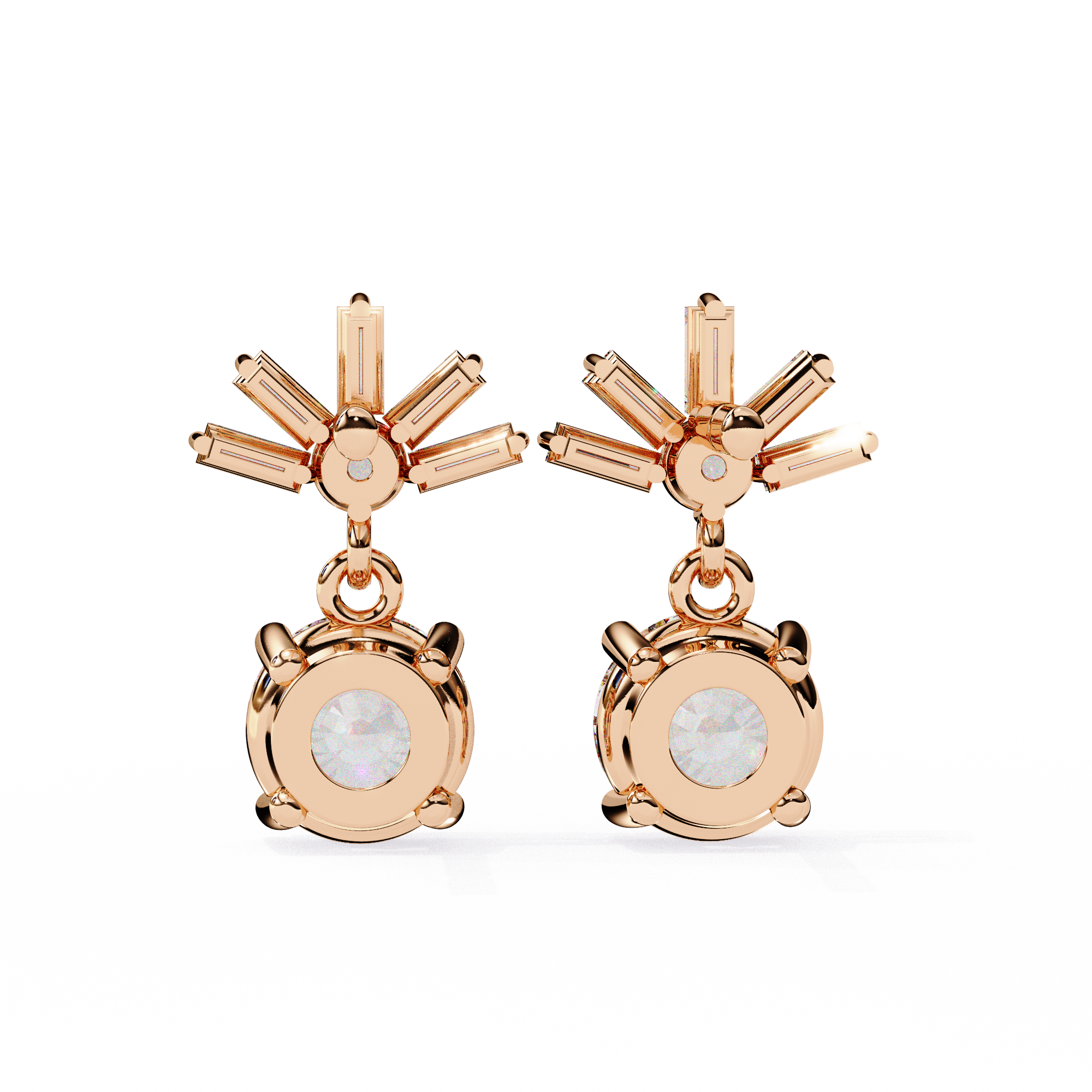 Baguette Accented Round Lab Grown Diamond Drop Earrings
