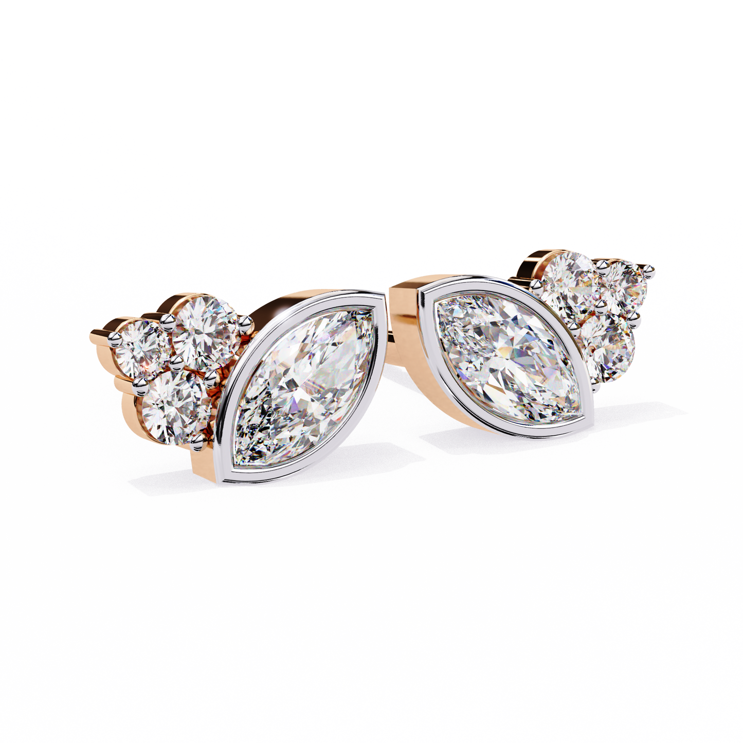 Marquise Bezel and Round Stud Earrings