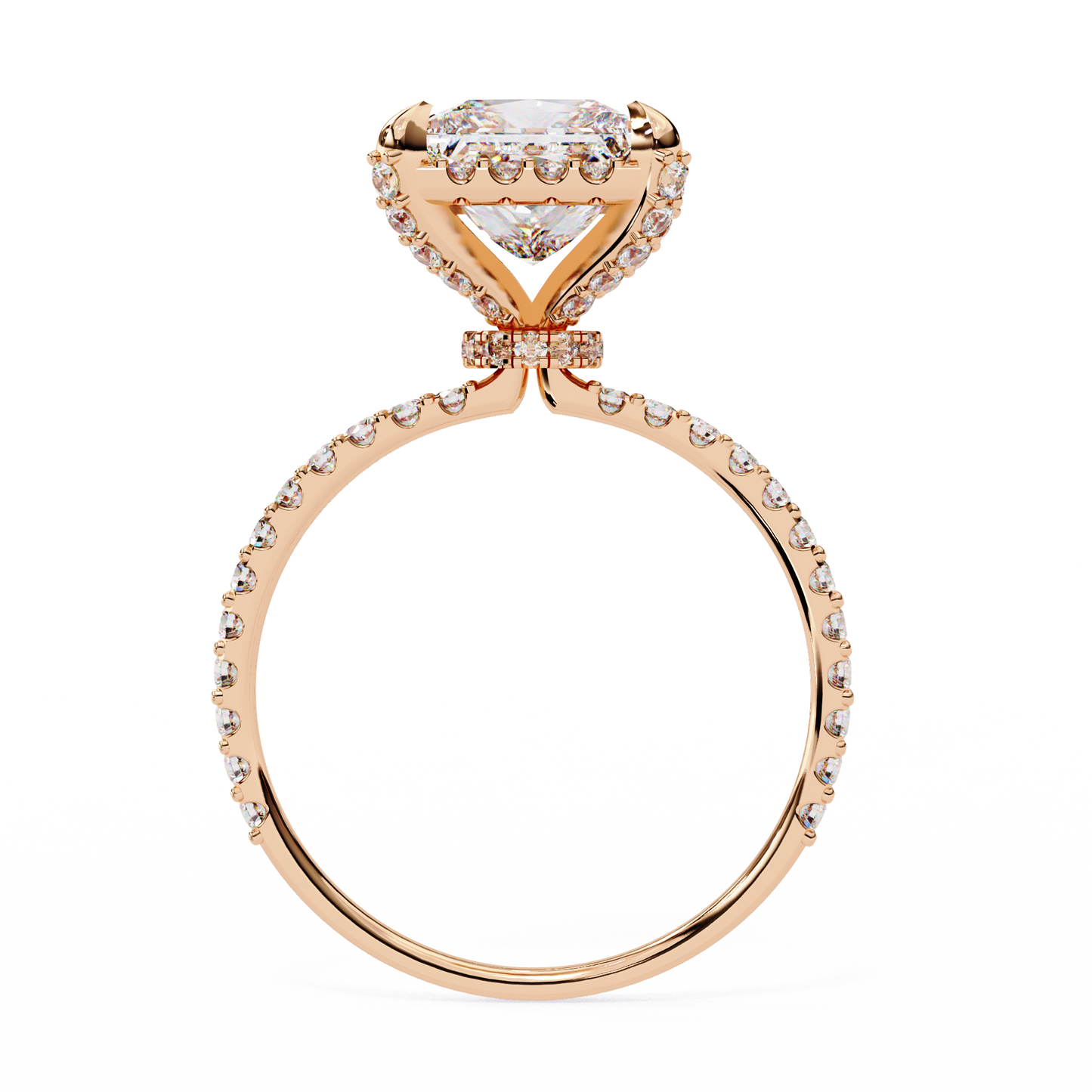 Princess Cut Lab Grown Diamond Halo Engagement Ring/half Eternity Hidden Halo
