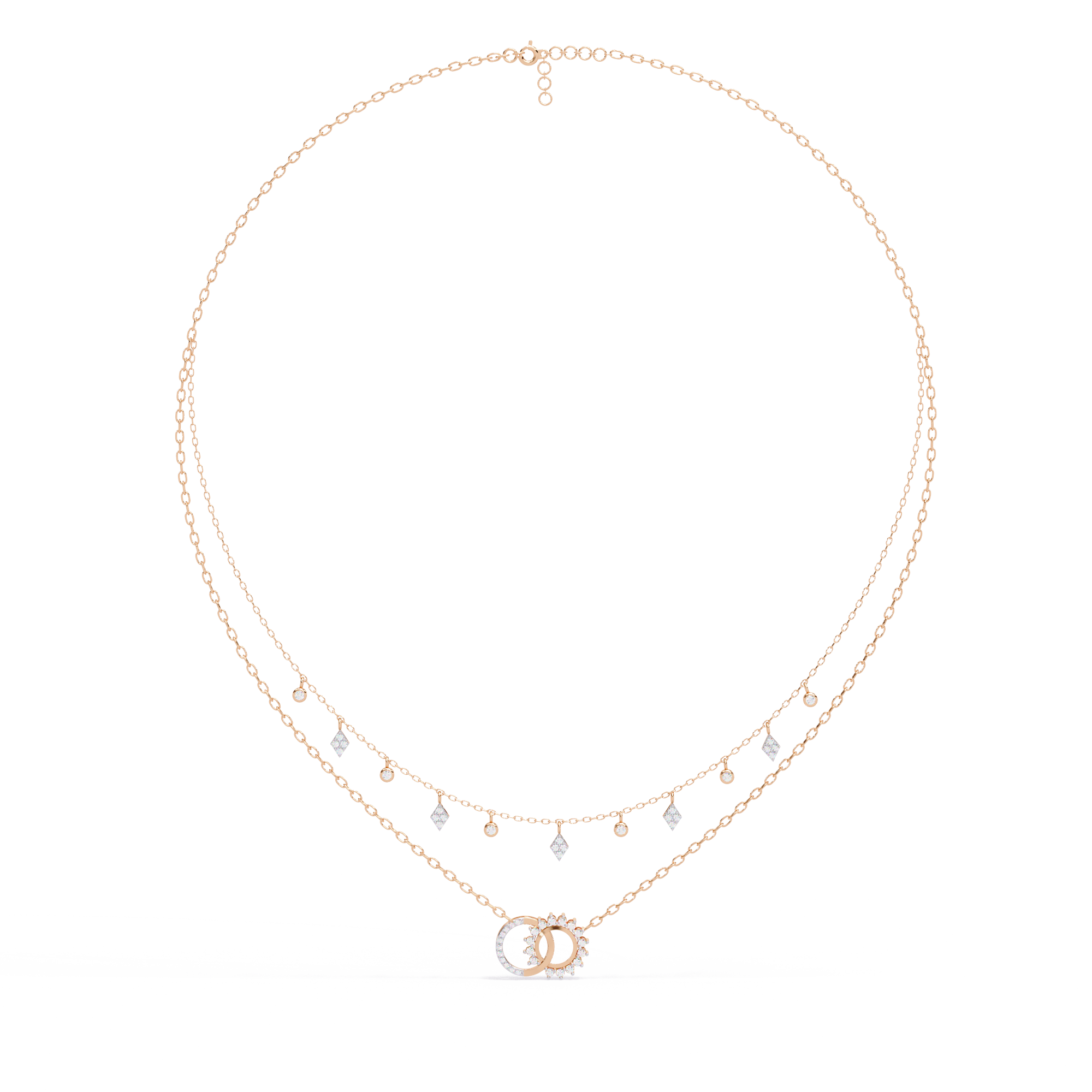 14K/18K Gold Double Layer Necklace With Lab-grown Diamonds – Sun and Moon