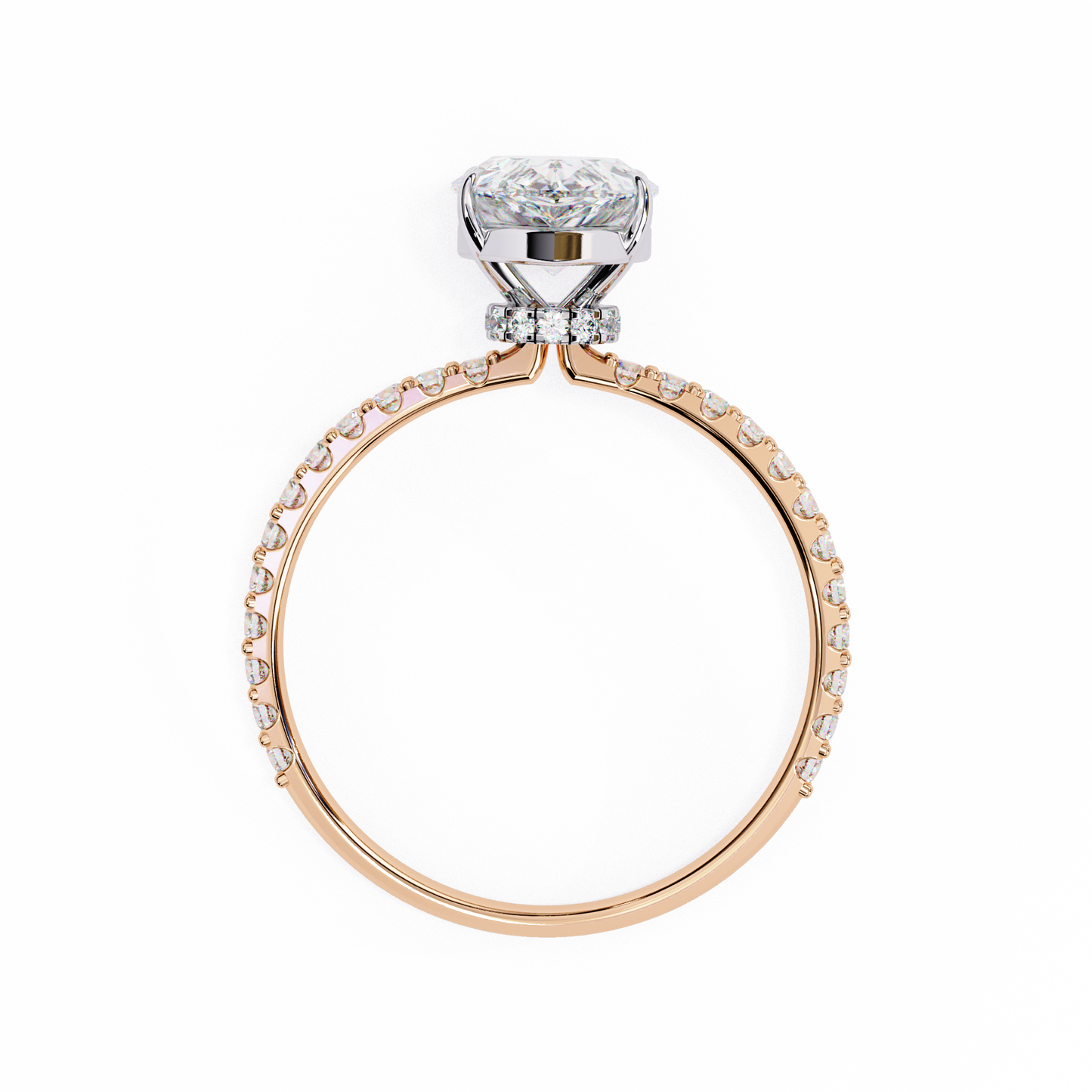 Women's Pear Solitaire Diamond Ring With pave & under halo