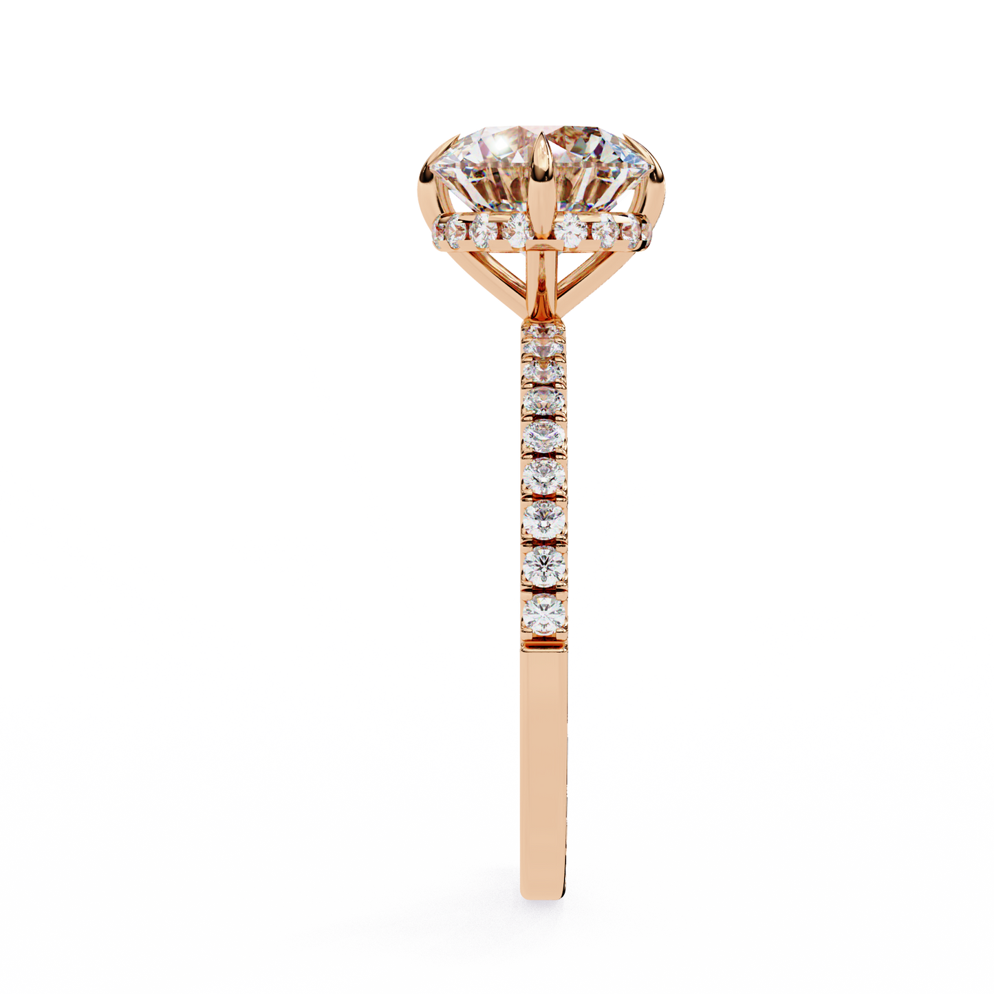 Women's Round Solitaire Diamond Ring With pave & under halo