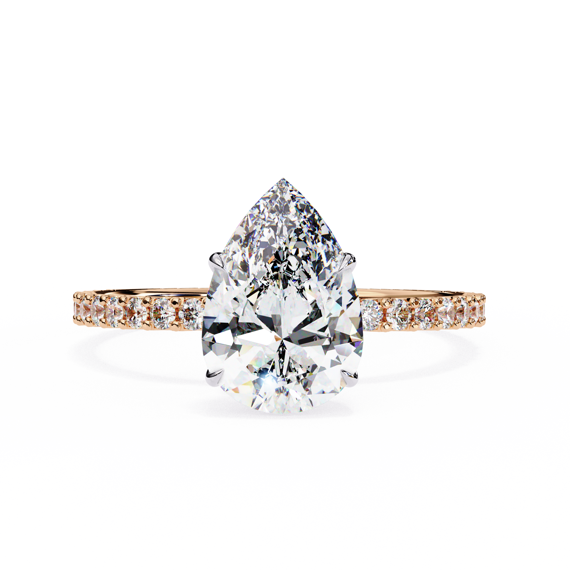 Women's Pear Solitaire Diamond Ring With pave & under halo