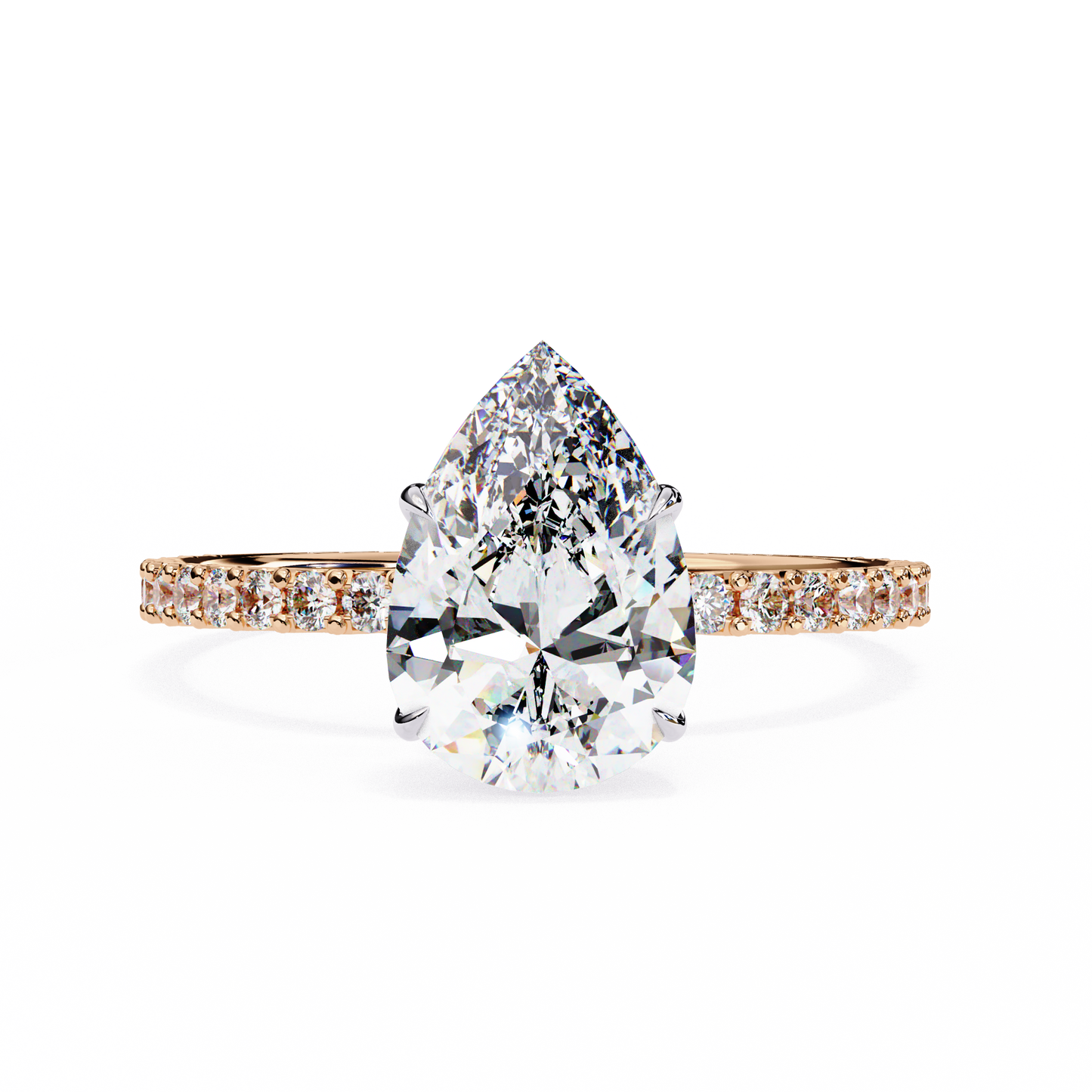 Women's Pear Solitaire Diamond Ring With pave & under halo