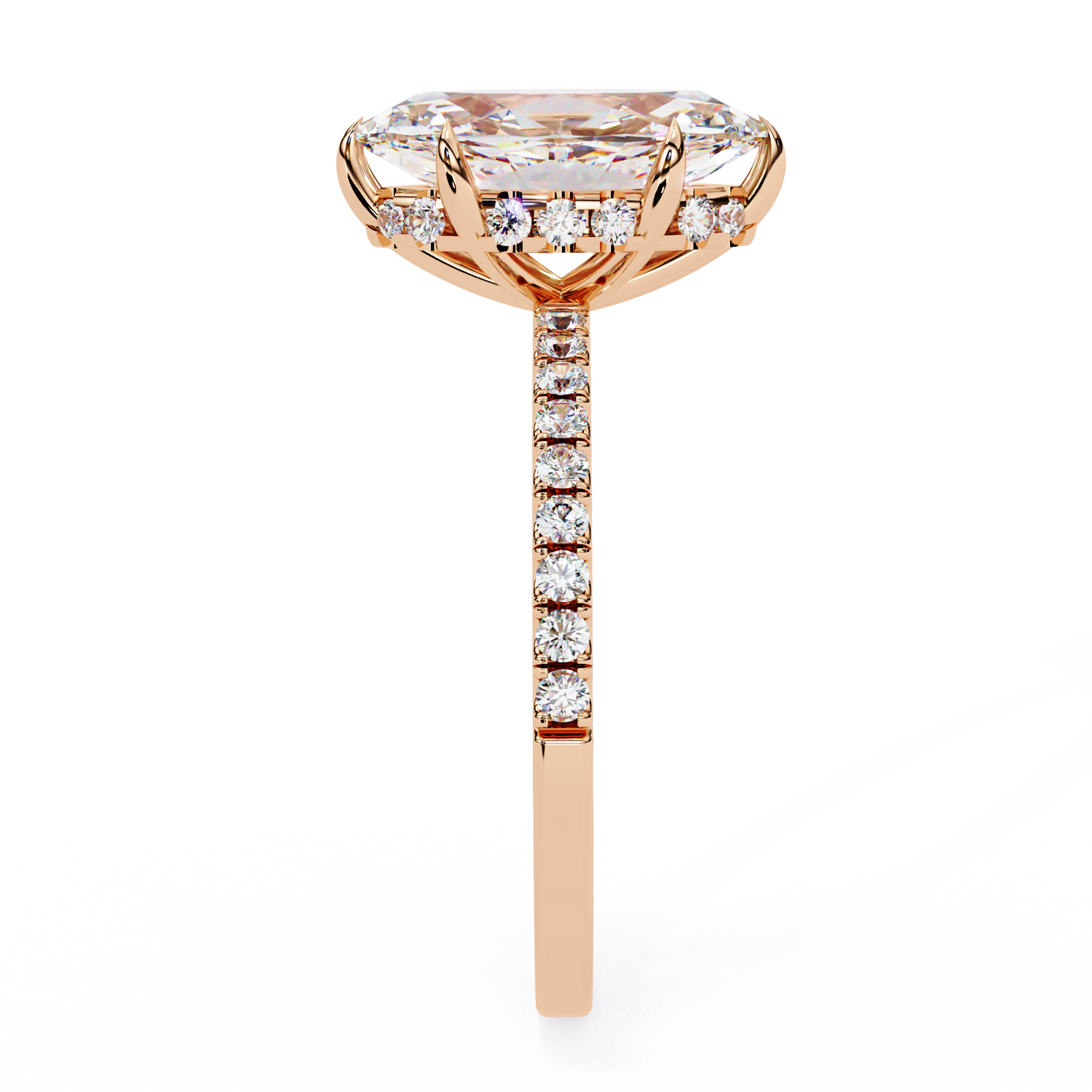 Marquise Diamond Ring with Hidden Halo & Pave Shank