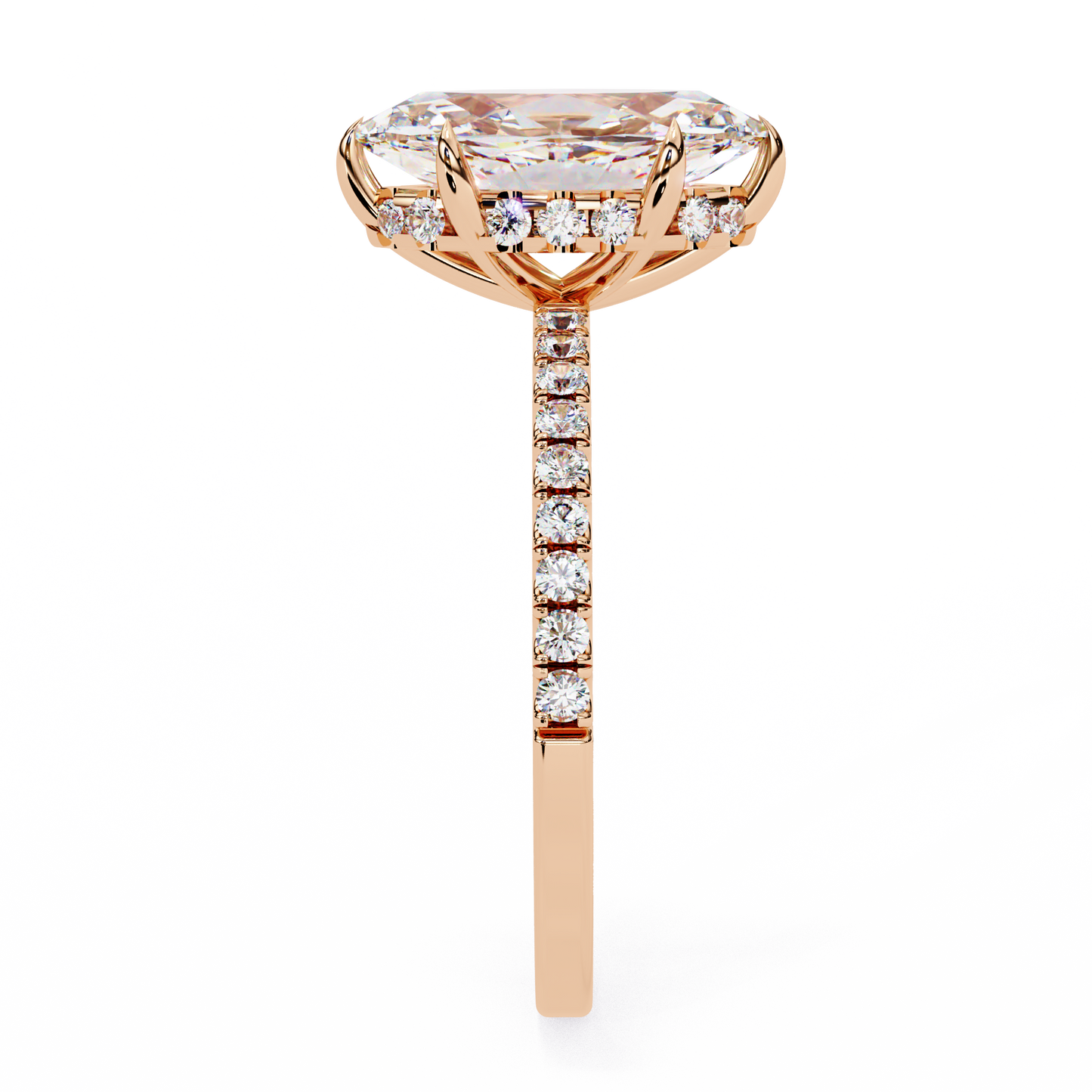 Marquise Diamond Ring with Hidden Halo & Pave Shank