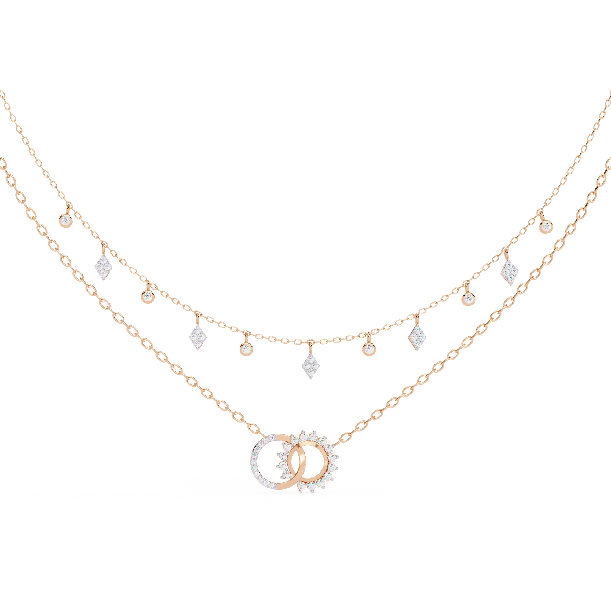 14K/18K Gold Double Layer Necklace With Lab-grown Diamonds – Sun and Moon