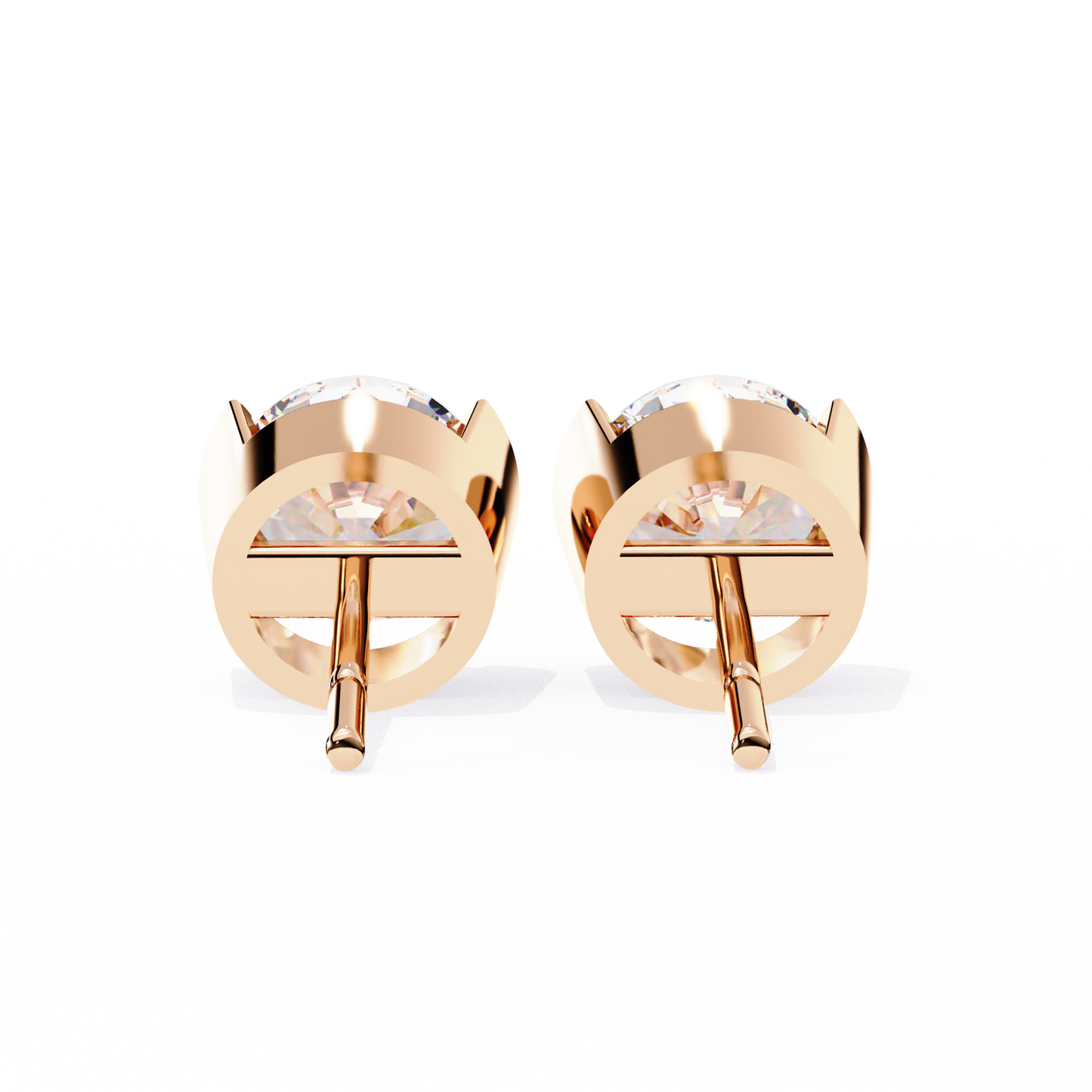 Round Cut Half Bezel Diamond Studs