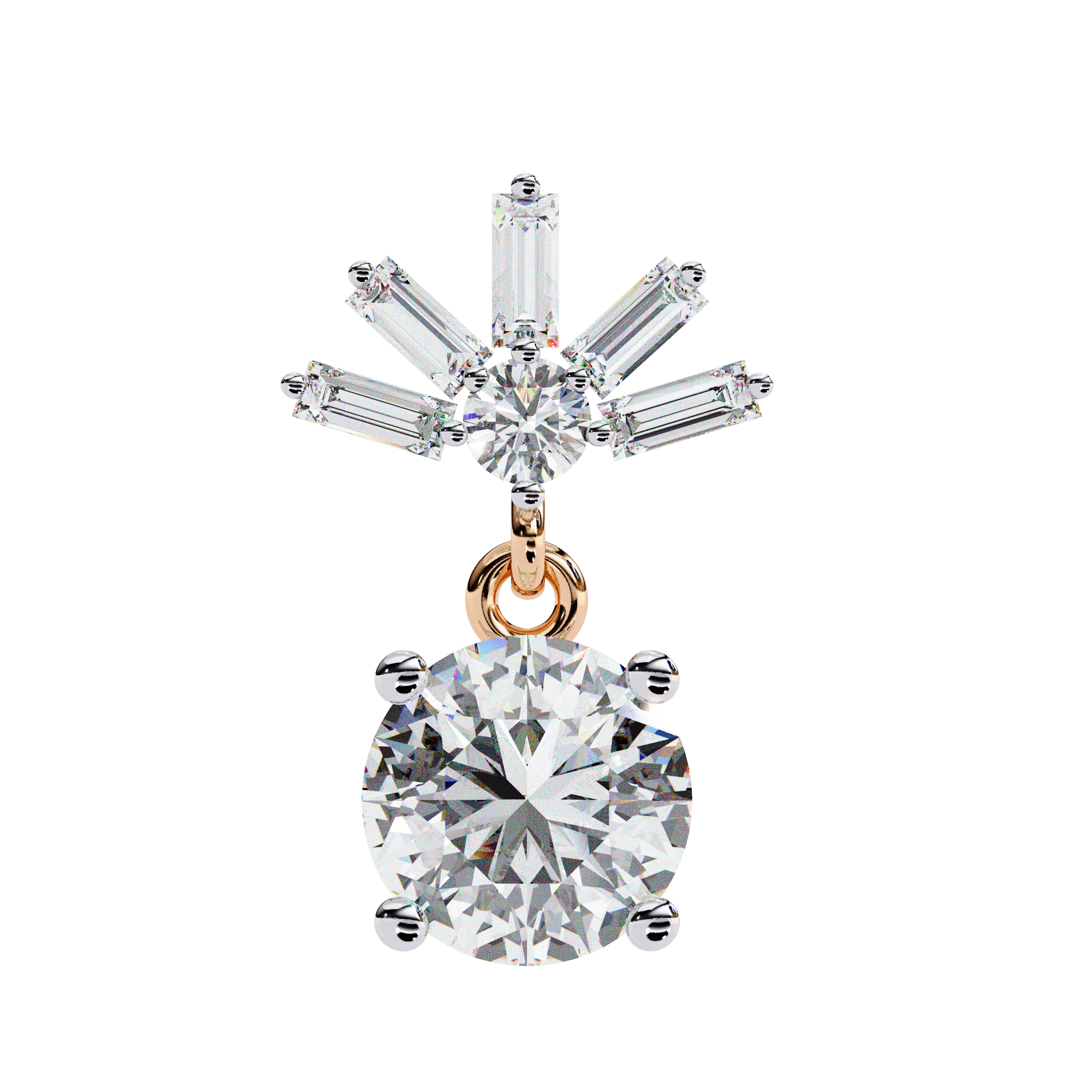 Baguette Accented Round Lab Grown Diamond Drop Earrings