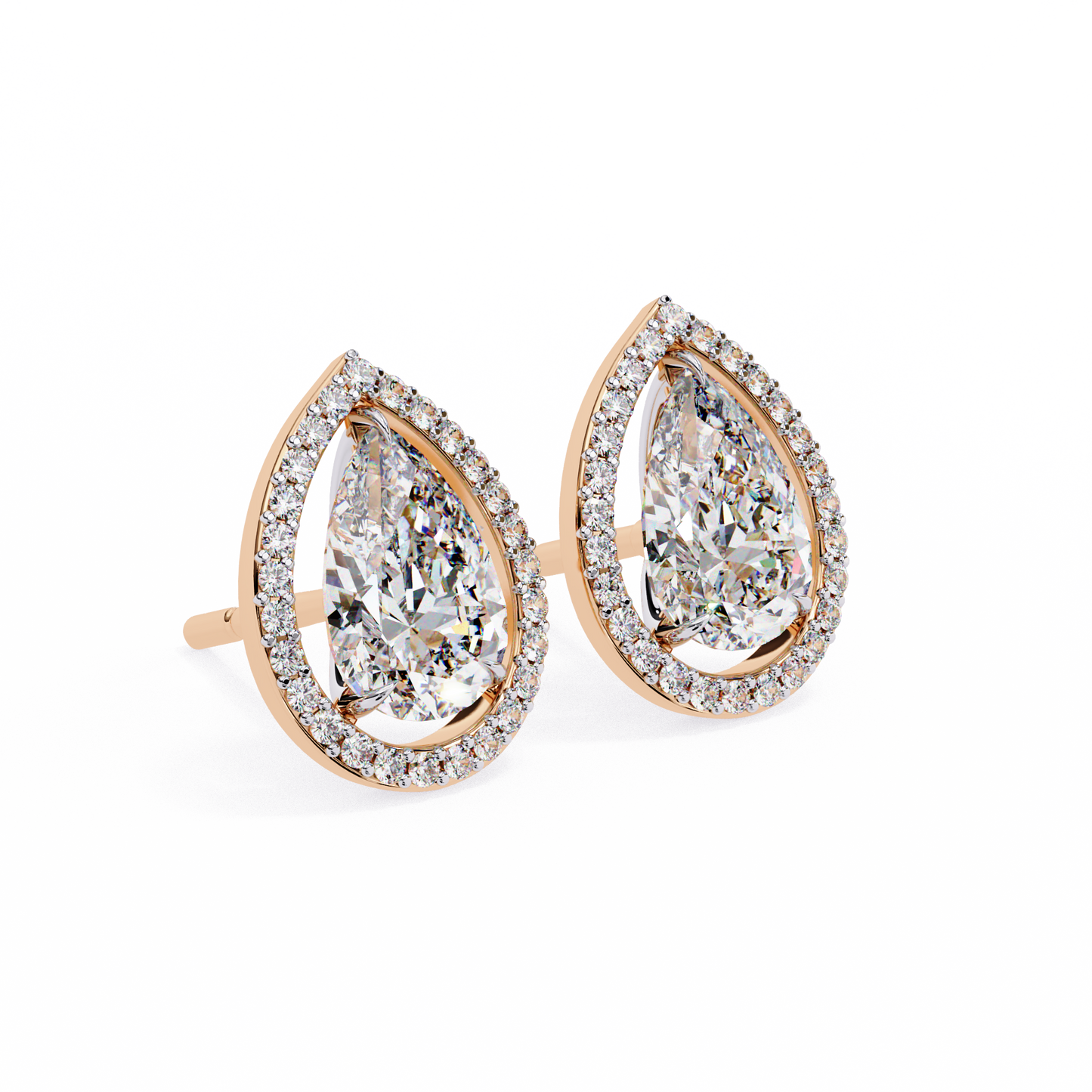 Pear Lab Grown Diamond Halo Stud Earrings