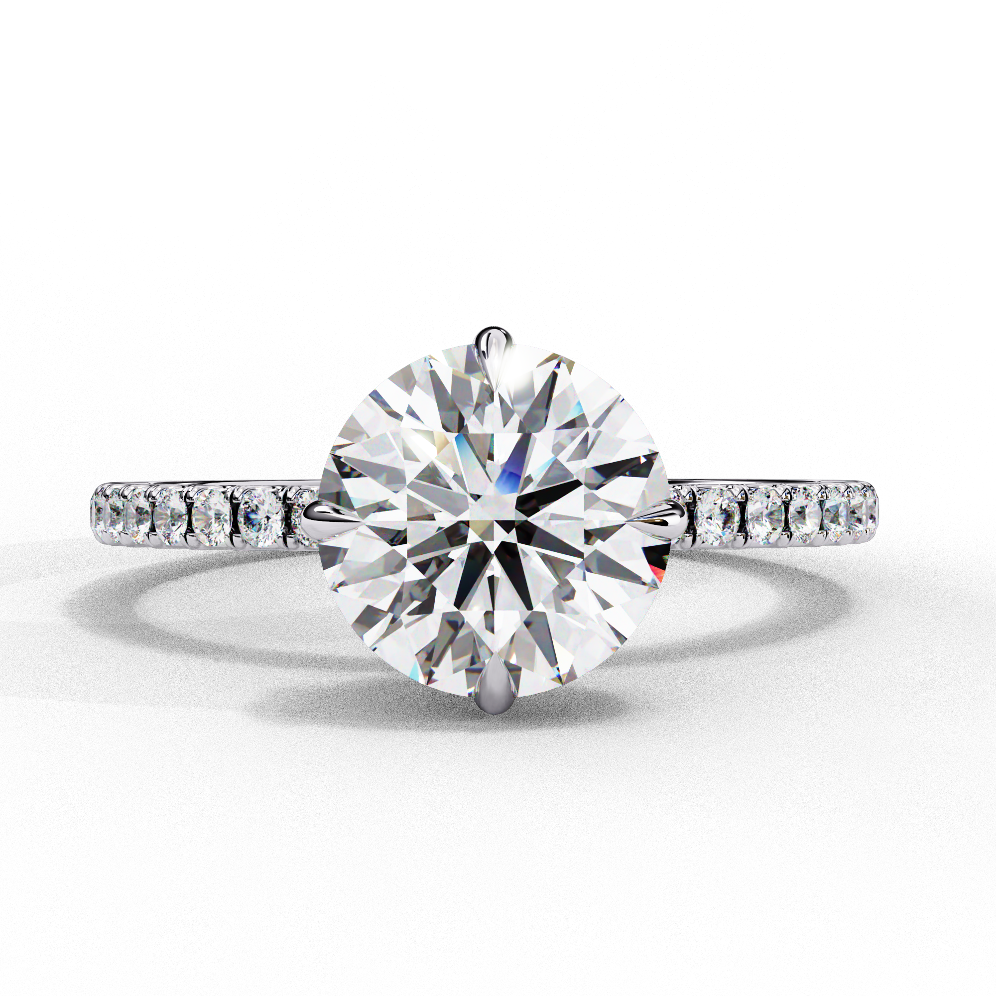 Women's Round Solitaire Diamond Ring With pave & under halo