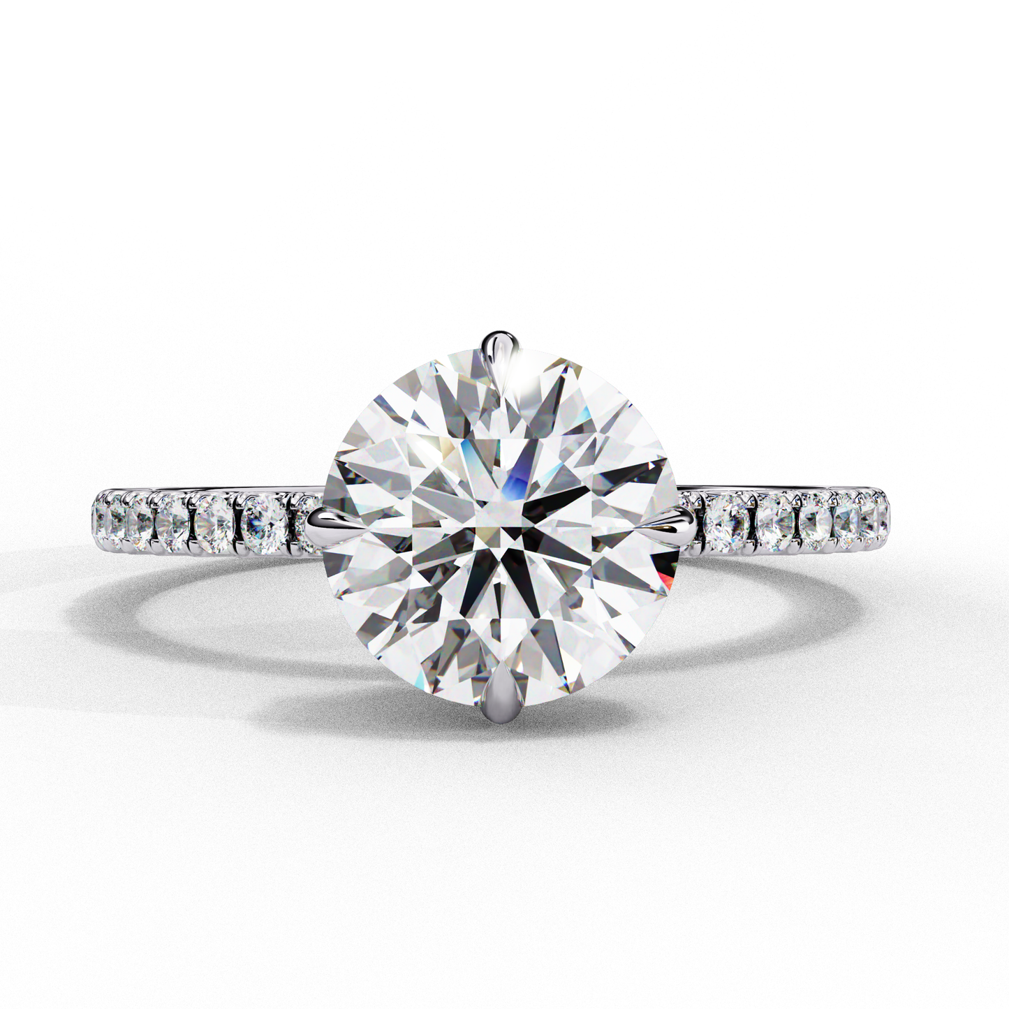 Women's Round Solitaire Diamond Ring With pave & under halo