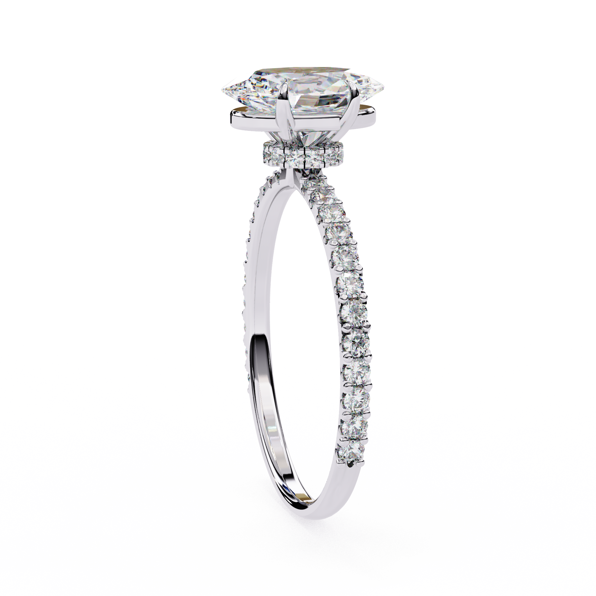 Women's Oval Solitaire Diamond Ring With pave & under halo